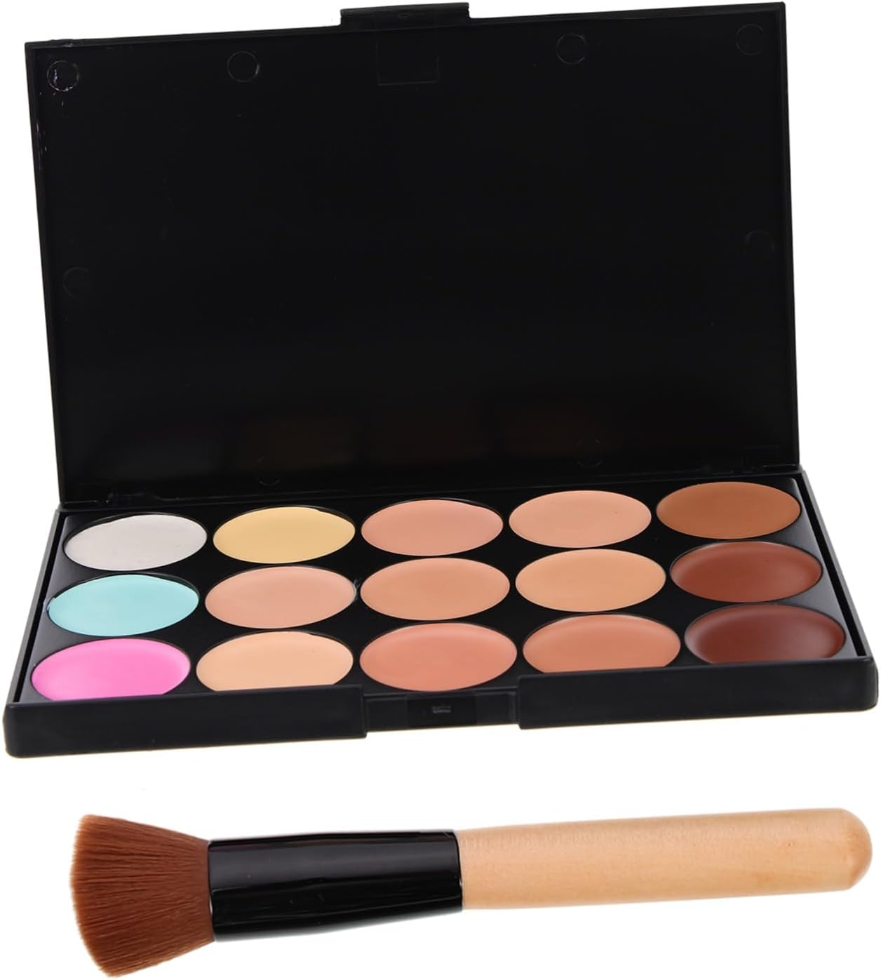 Generic 2Pcs Concealer Palette with Multi-Function Shading Powder and Makeup Brushes for Women Soft Matte Blendable Cream for Skin Scar Concealing Contour Highlight Kit for Natural Finish image number 3