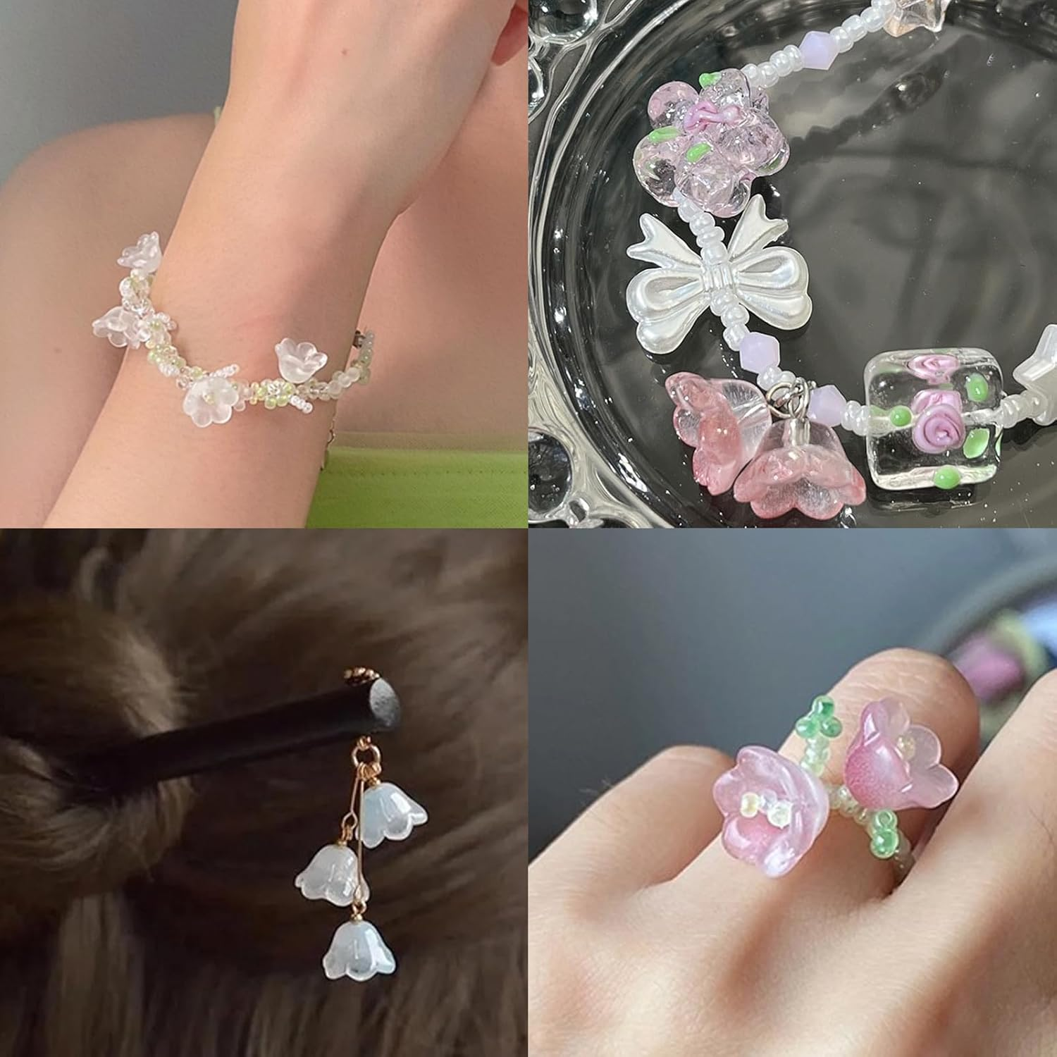 200PCS Glass Flower Beads Czech Glass Beads for Jewelry Making Colorful Cute Bead for Bracelets Making Necklaces Earrings DIY Jewelry Making image number 4