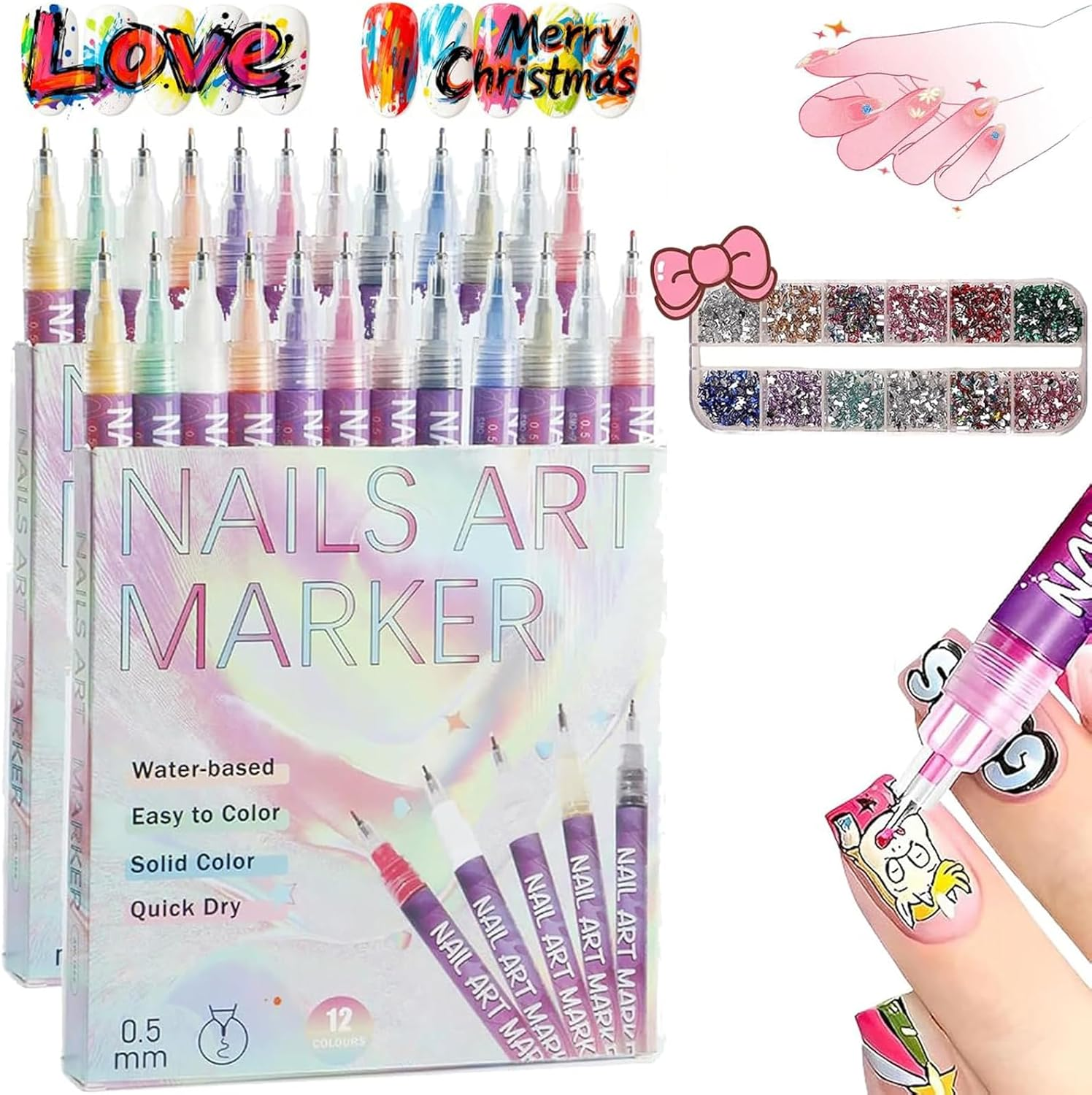 12 Colors Nail Art Pens Set, Nail Art Markers for Gel Nails DIY Nail Art Marker Drawing Painting Liner Pen 3D Nail Polish Pens Quickly Dry Nail Art Nail DIY Decoration (1Pcs)