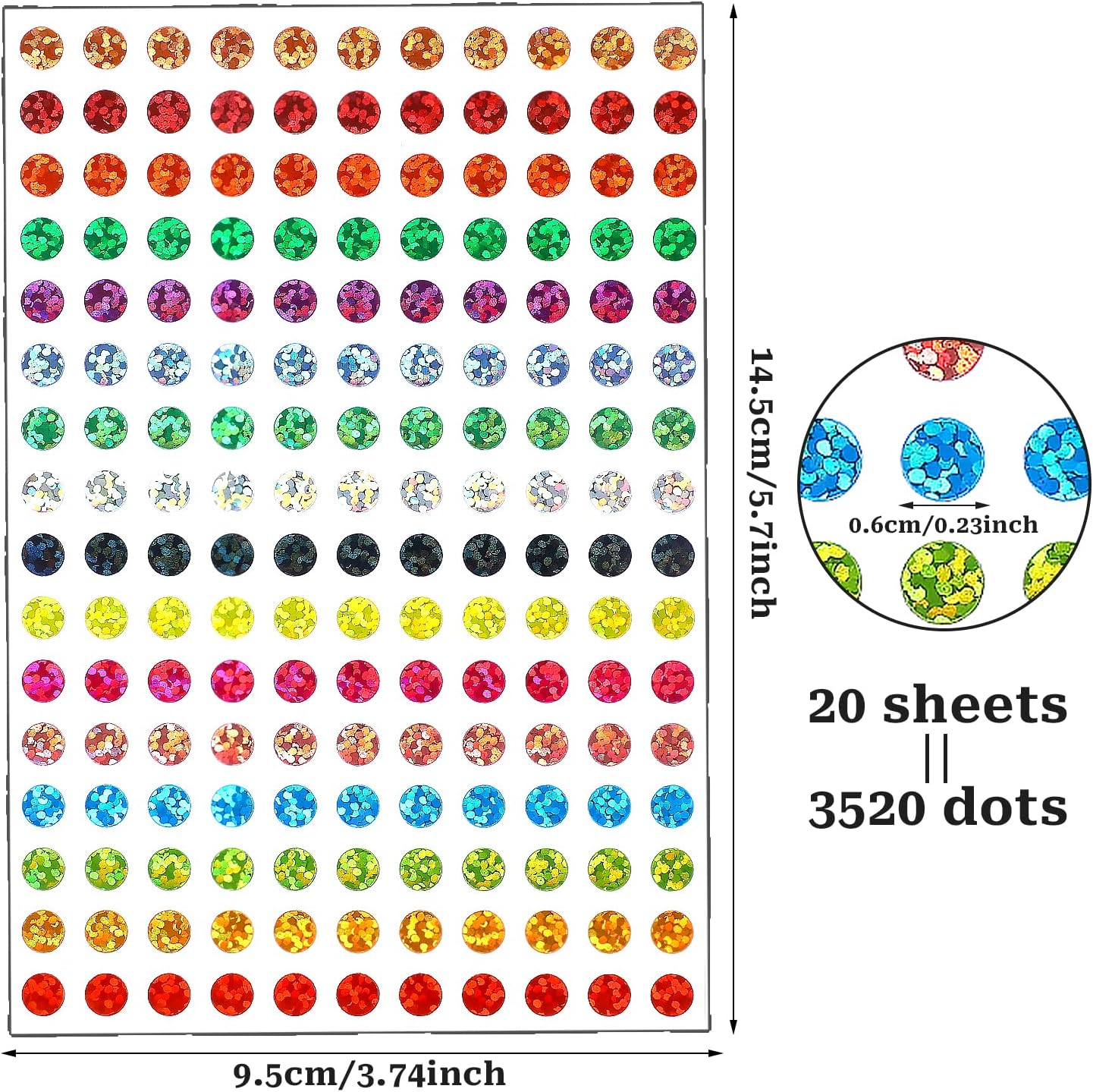 Pack of 3520 Shiny Circle Dot Stickers - 16 Colours Sparkle Coding Labels, Small round Laser Colourful Stickers for Classroom, Office, DIY image number 5