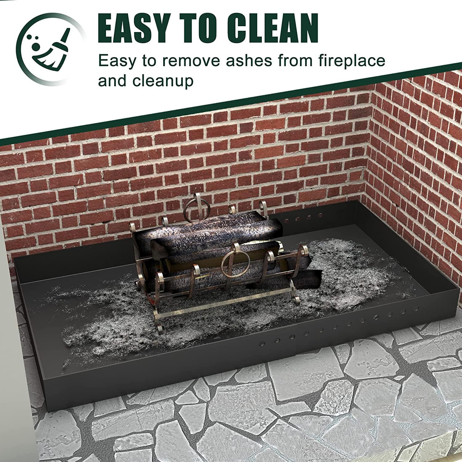 Flehomo Adjustable Fireplace Tray, 13 Inch Front to Back with Adjustable Length Galvanized Steel Ember Holder with Powder Coating, Expandable Ash Pan for Ash Collection, Black Color, Rectangle image number 4