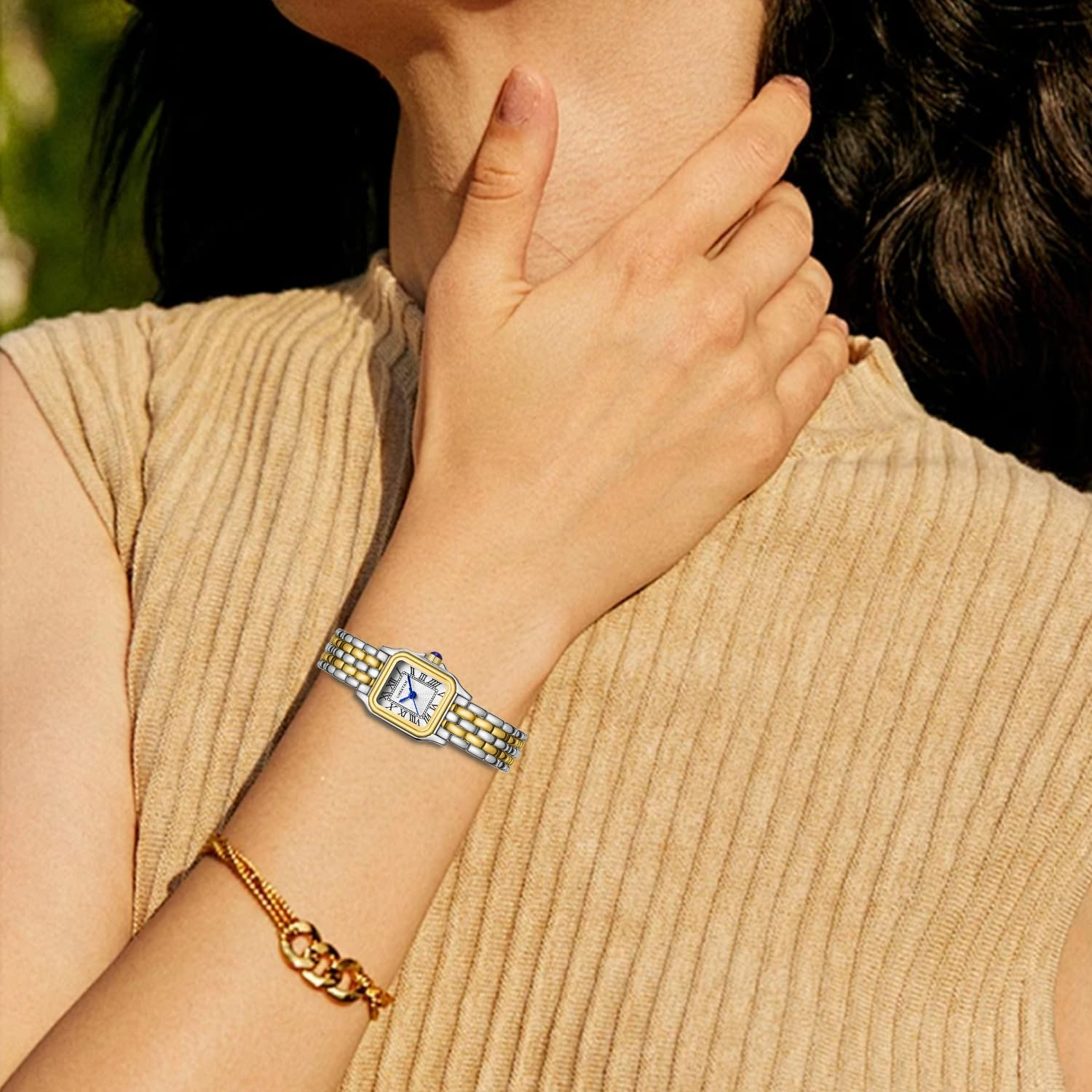 CHEETAH Small Ladies Watches for Women Analogue Quartz Womens Watch with Vintage Bracelet, Rectangular Case Roman Dial Digital Waterproof Wrist Watch for Women Girls - Silver Gold White image number 4