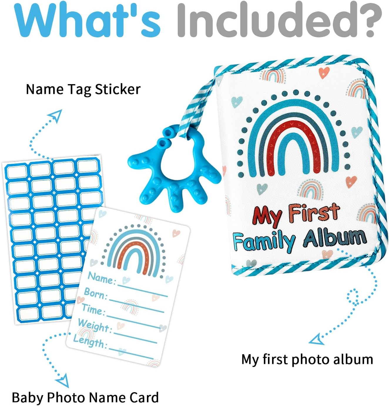 BOHEMIABY Baby Photo Album, My First Soft Photo Book Accommodates 4X6 Photos, Photo Albums with Milestones, Safety Mirror First Birthday (Blue Palms) - White Sunflowers image number 4