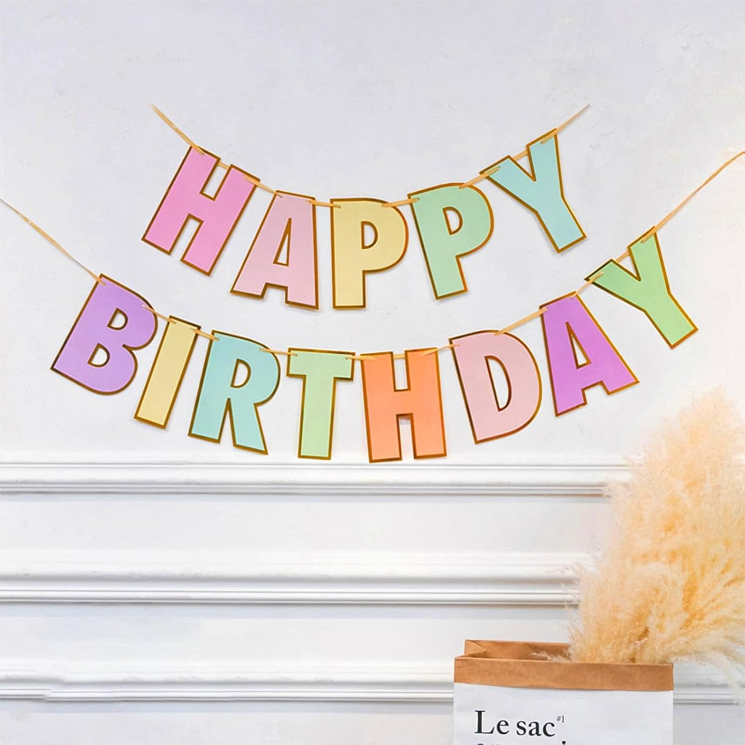 Macaron Happy Birthday Banner - Pre-Strung, 9 Ft | Birthday Decor, Backdrop | Banner for Women, Kids image number 2