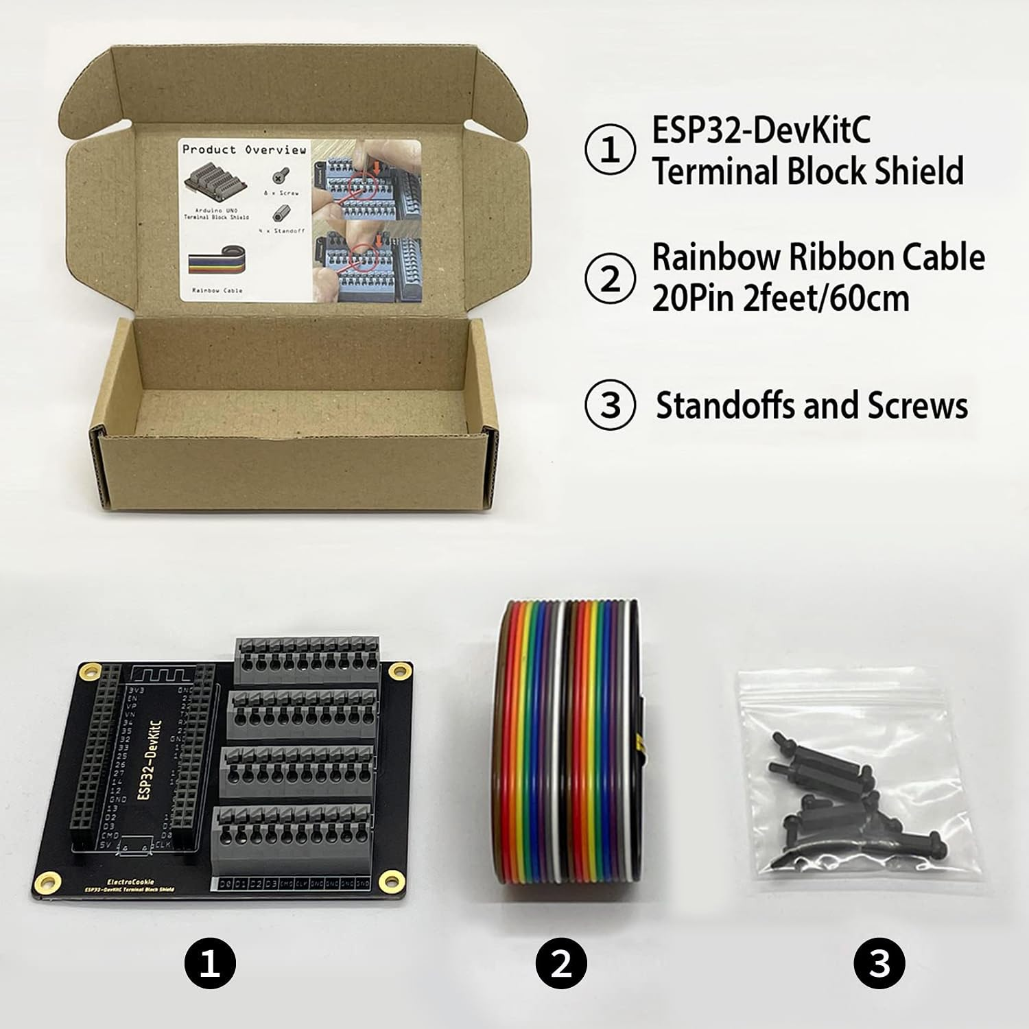 Electrocookie ESP32 Terminal Block Shield Kit, Compatible for Esp32-Devkitc, Push-In Simple Spring Connector Expansion PCB Module image number 4