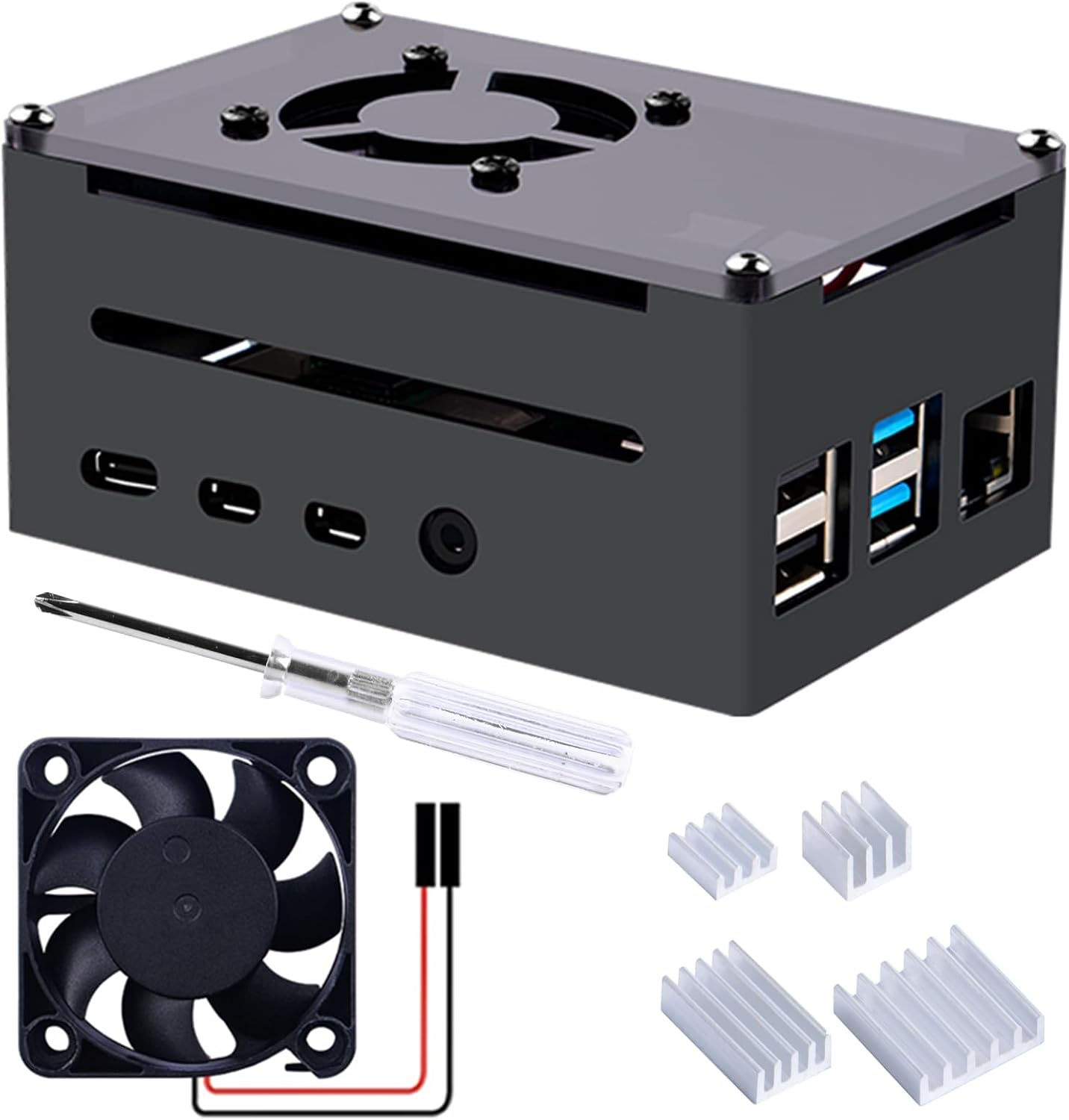 Geeekpi Aluminum Case for Raspberry Pi 4 with Fan and Heatsink, Supports POE Hat, Black image number 1
