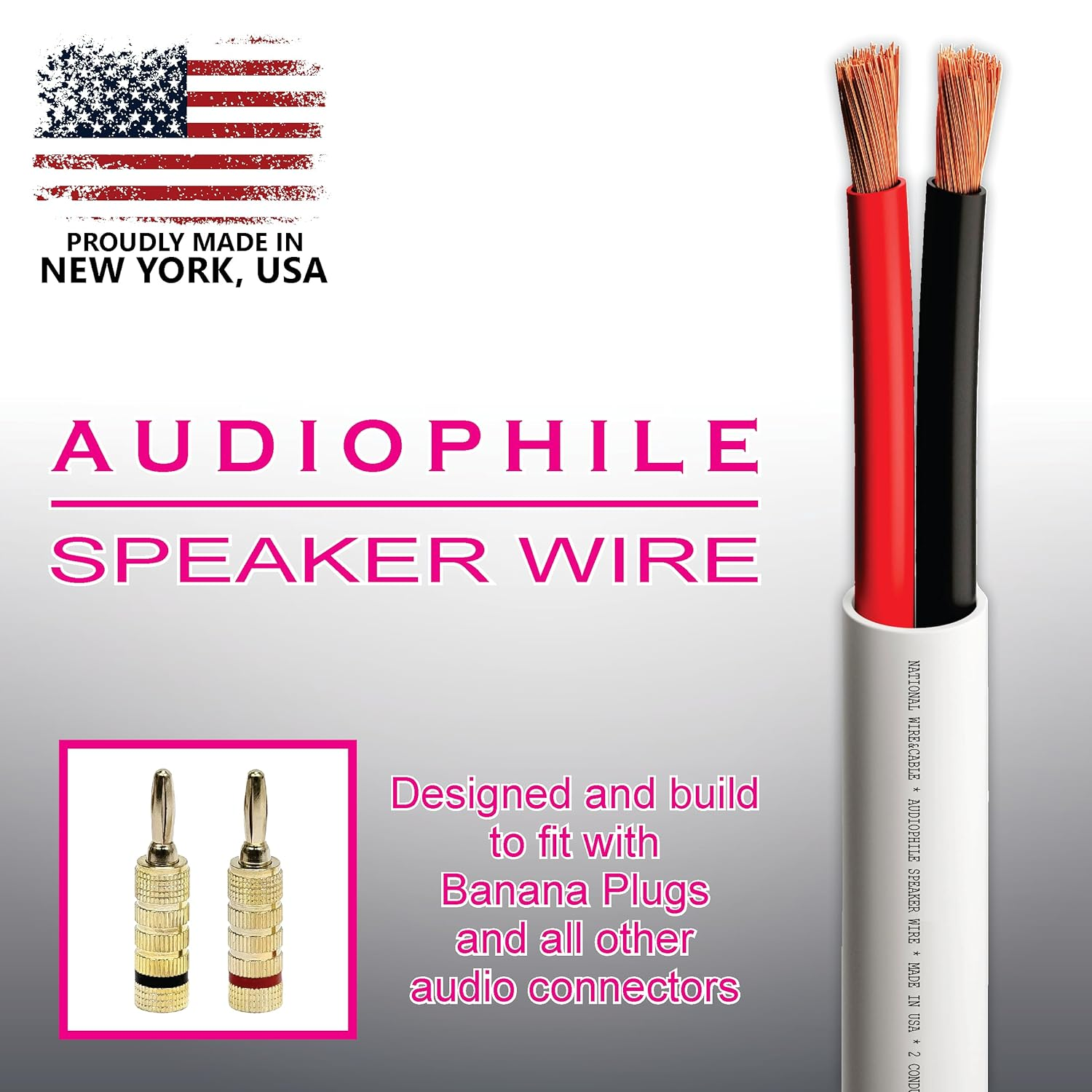 NATIONAL Wire&Cable - 14/2 Audiophile Speaker Wire (200 Feet) 14AWG Gauge - Made in USA - in Wall Audio Speaker Wire Cable/Cl Rated/Etl Listed / 2 Conductors - OFC Oxygen-Free Copper, White 200Ft image number 2