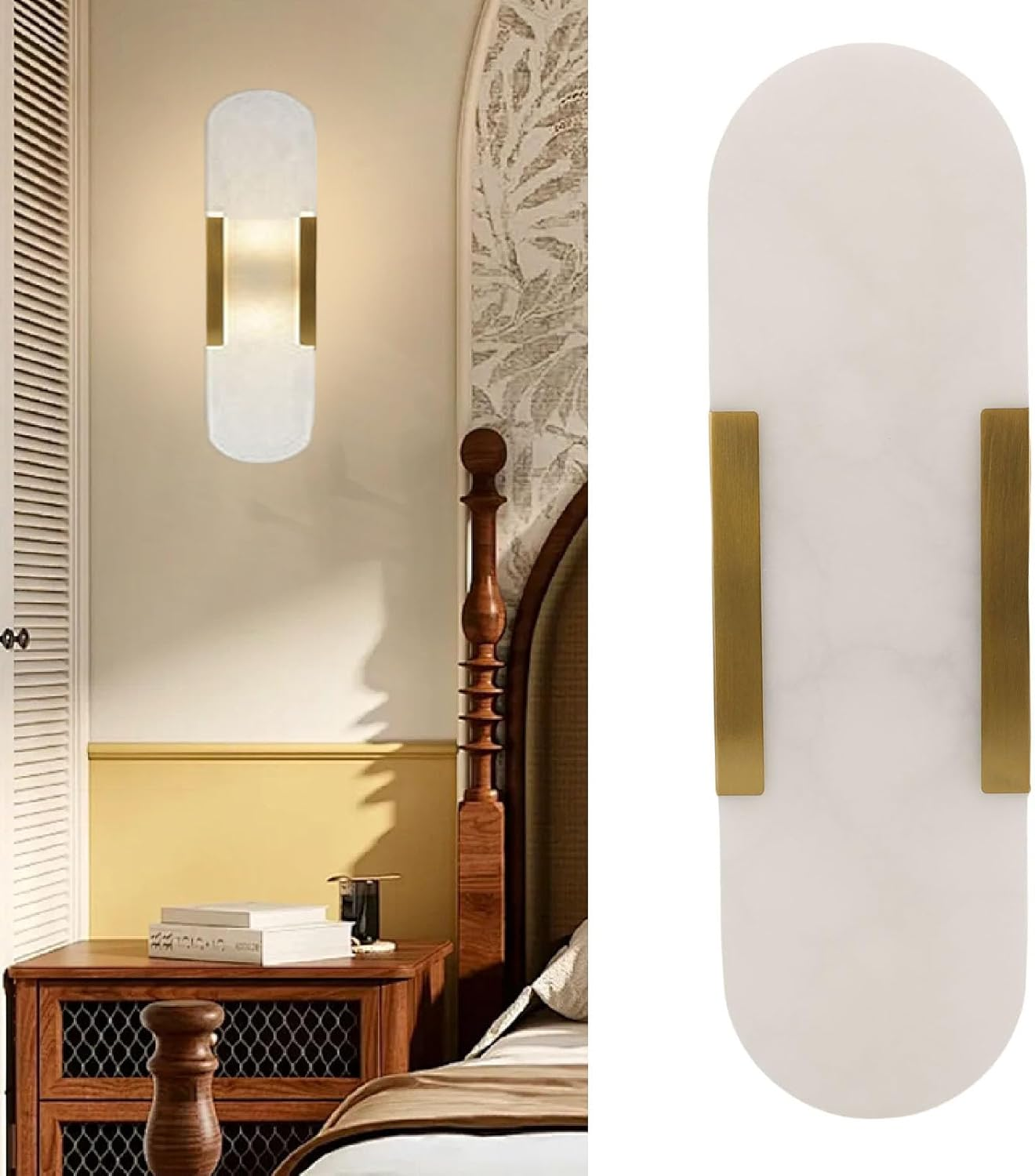 SENECESLI Marble Wall Sconces, Modern Wall Lamp with 3000K Warm Light Bulb, Wall Mount Lamp for Bedroom Living Room Hallway image number 2