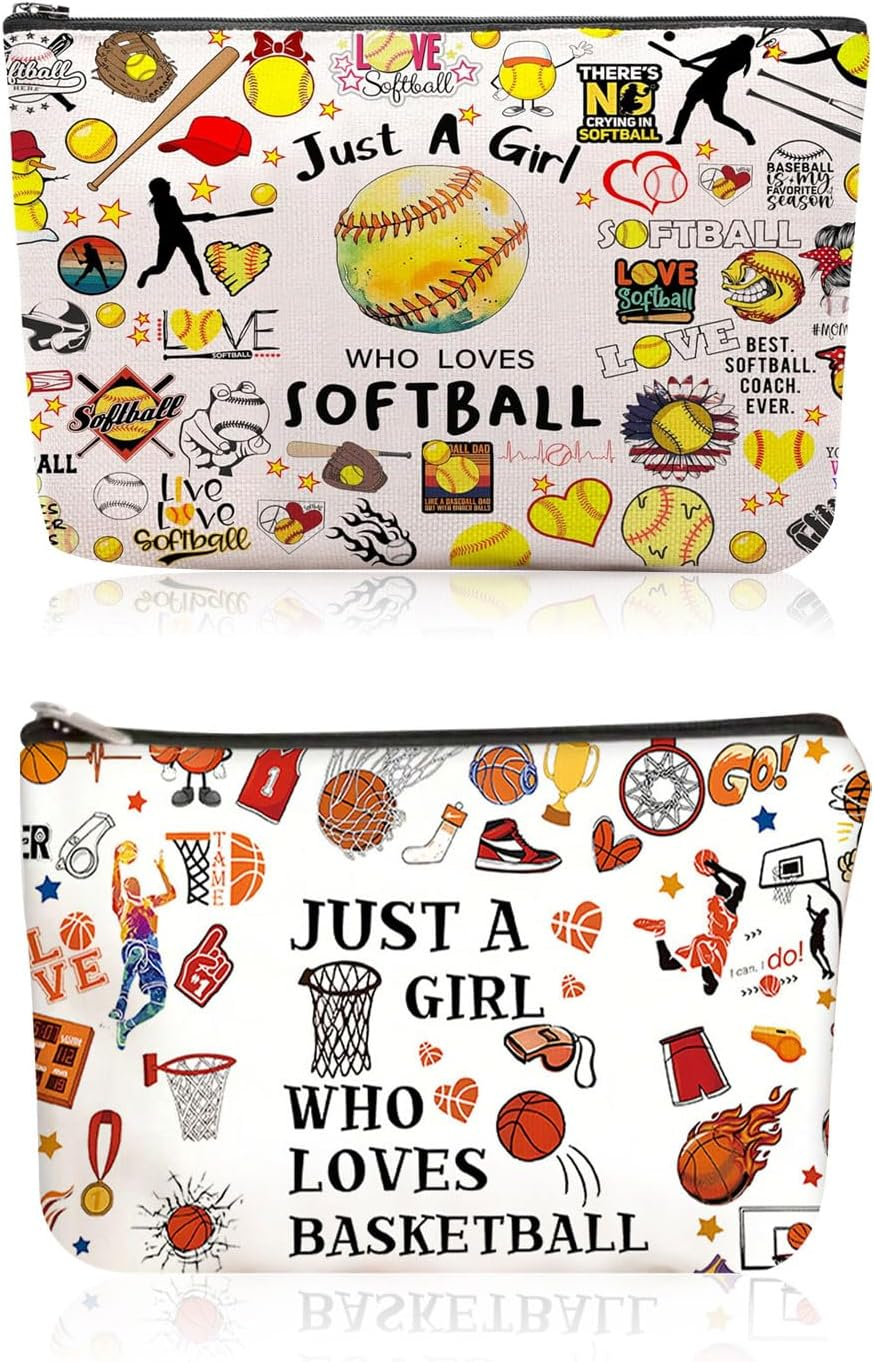 TPZORJX 2 X Make-Up Bags for Women, Cosmetic Bag, Wash Bag, Storage Cosmetic Bag, Multifunctional, with Sports Balls Motif and Zip for Teenagers, Daughter, Sister, Best Friend