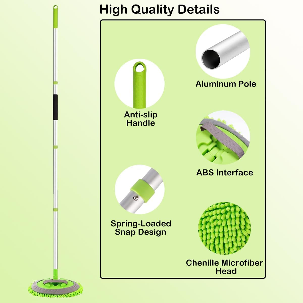 Car Wash Brush Kit Mitt Mop Sponge with Long Handle Chenille Microfiber Car Cleaning Brush Kit Supplies Car Washing Mop Kit Car Care Kit of Scratch-Free Replacement Head for Car RV Truck image number 2