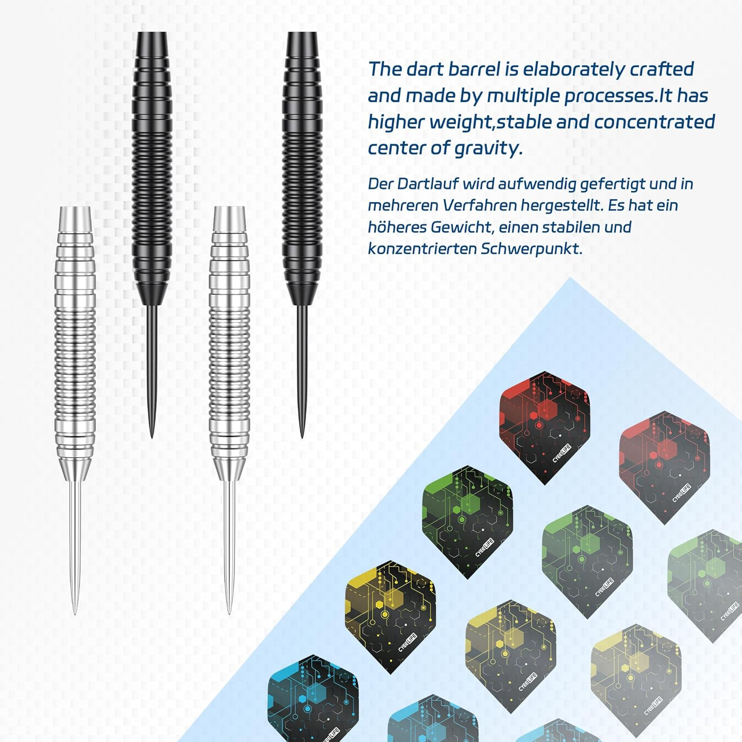Cyeelife Steel Tip Darts 12 Pack,Professional 20 Grams Metal Dart Set with 4 Color Premium Aluminum Shafts, 4 Style 16Pcs PET Flights and 12 Alu Flight Protectors,Beginner or Professional Darts image number 2