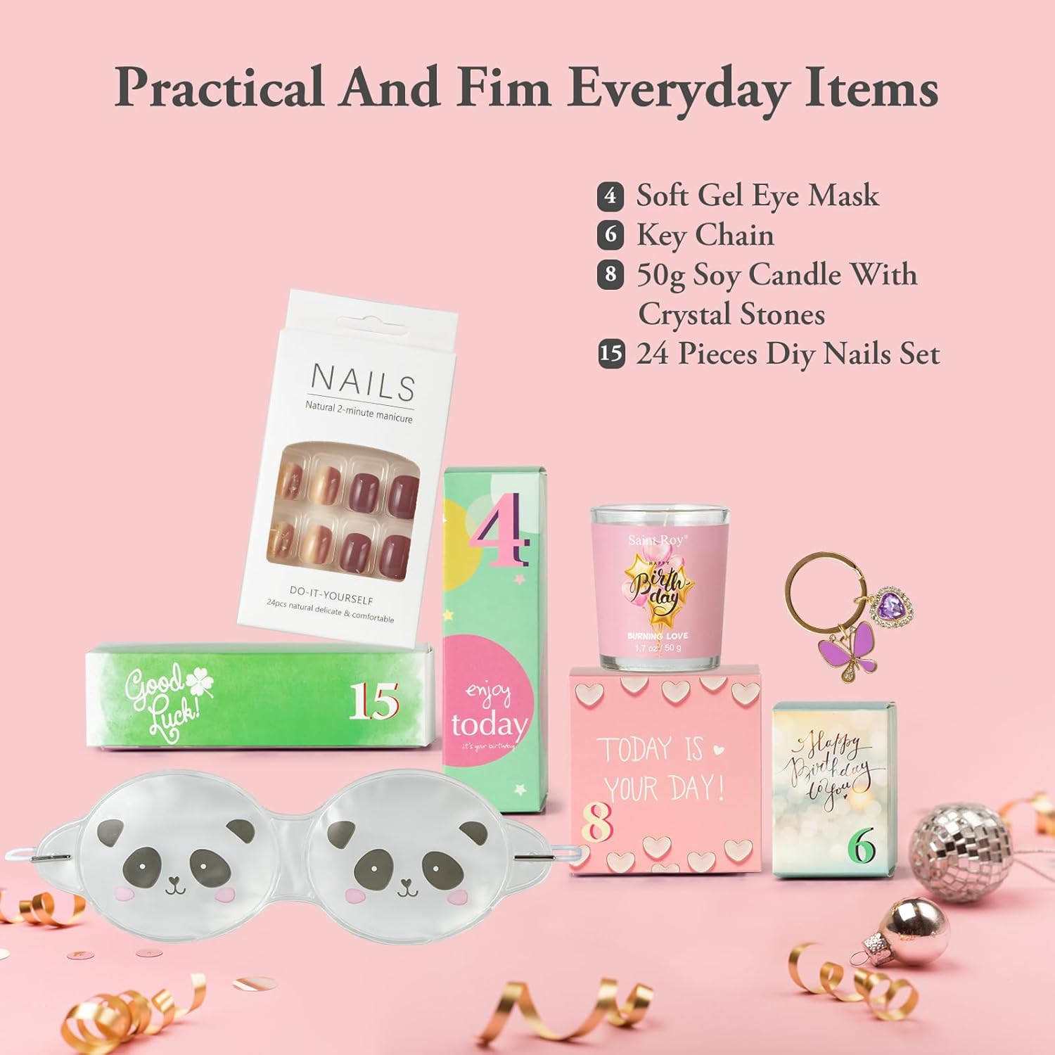 Birthday Gifts for Women，Happy Birthday Surprise Box, 15Pcs Luxury Spa Gifts for Her, Gift Box for Teen Girls Unique with Hand Cream, Diy Nails Set, Skin Care Gift Sets for Women, Mom, Daughter image number 3