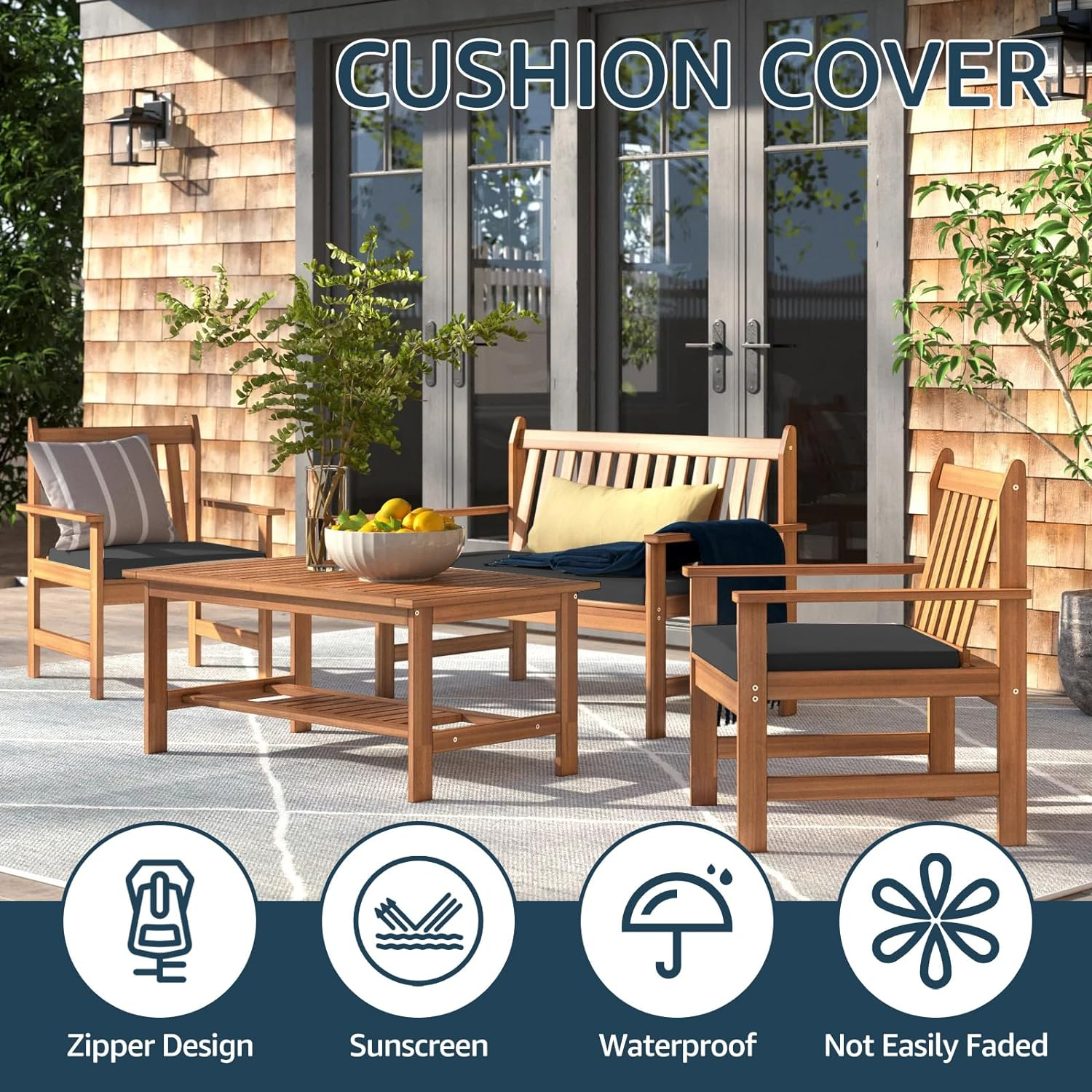 2Pcs Patio Seat Cushion Covers Waterproof Cushion Covers Patio Seat Cushion Slip Covers Cushion Slipcovers for Outdoor Furniture Patio Cushion Slipcovers with Zipper for Patio Garden Backyard (Black) image number 5