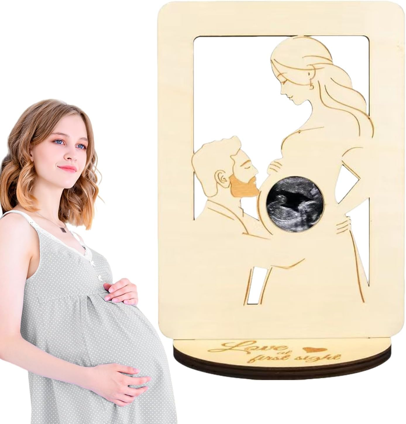 Pregnancy Announcement Frame - Pregnancy Keepsake Frame | Heart-Shaped Sonogram Display with Weeks Countdown, Wooden Ultrasound Picture Frame for Gender Reveal Party and Baby Announcements image number 1
