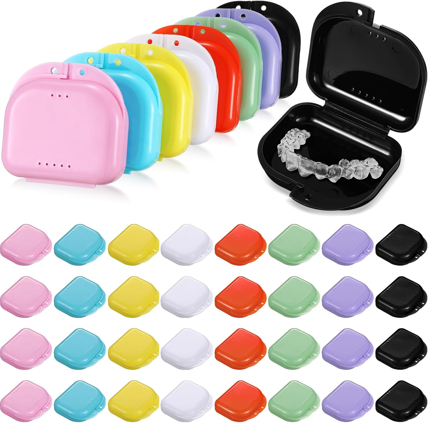 Youyole 32 Pieces Retainer Case with Vent Holes Mouth Guard Container Case Dental Storage Container Multicolor Dental Retainer Box for Office Travel Household (Light Color) image number 1