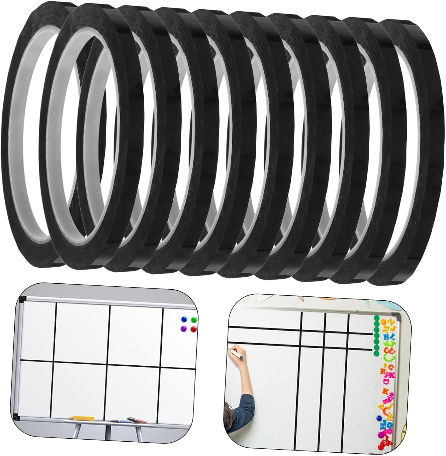 10Pcs Dry Erase Board Tape Whiteboard Pinstripe Adhesive Thin Vinyl Tape for Chart Mirror Craft Car Striping image number 2