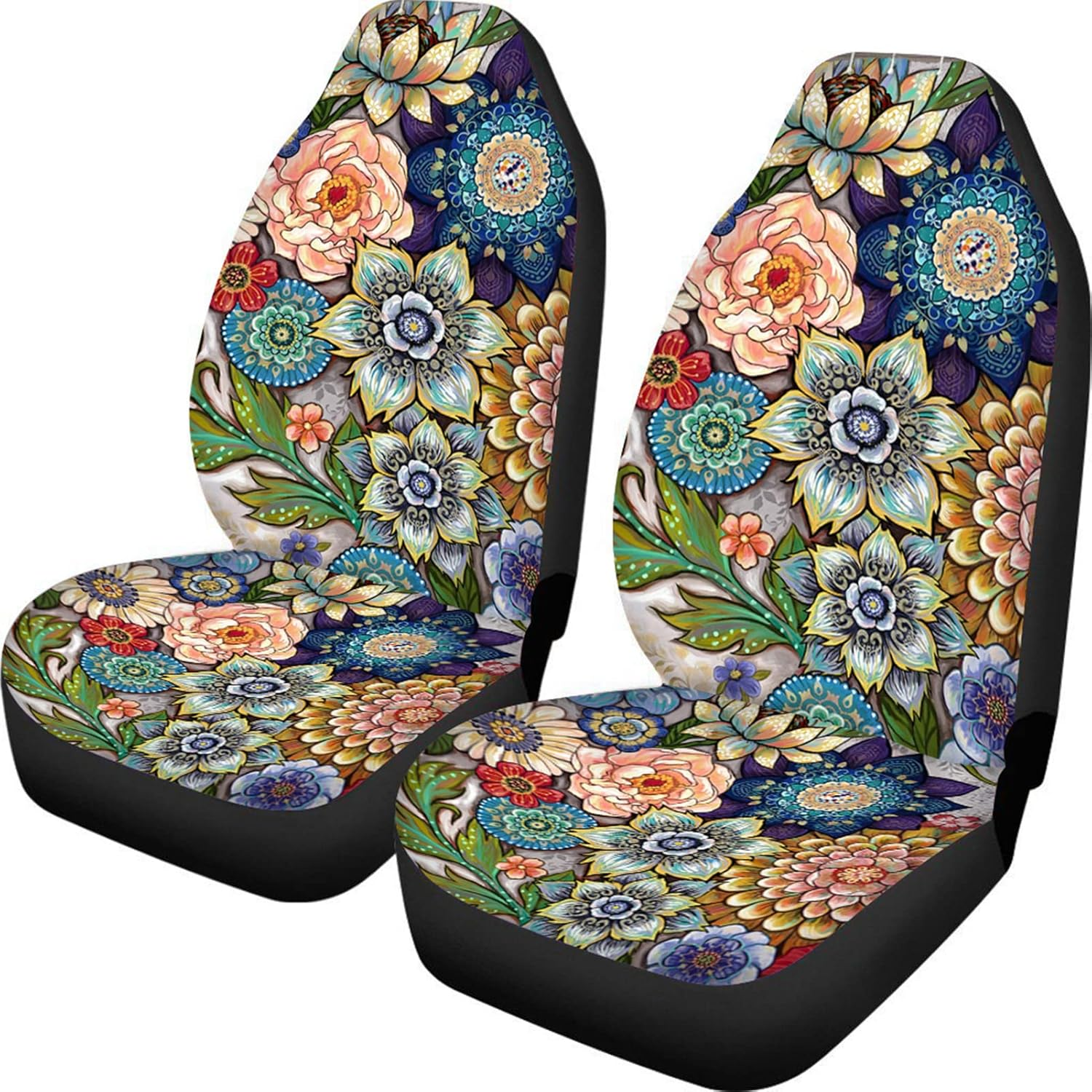 TOADDMOS Bright Blossoms Colorful Boho Floral Print Car Seat Covers for Women,Universal Auto Front Seats Protector Fits for Car,Suv Sedan,Truck image number 1