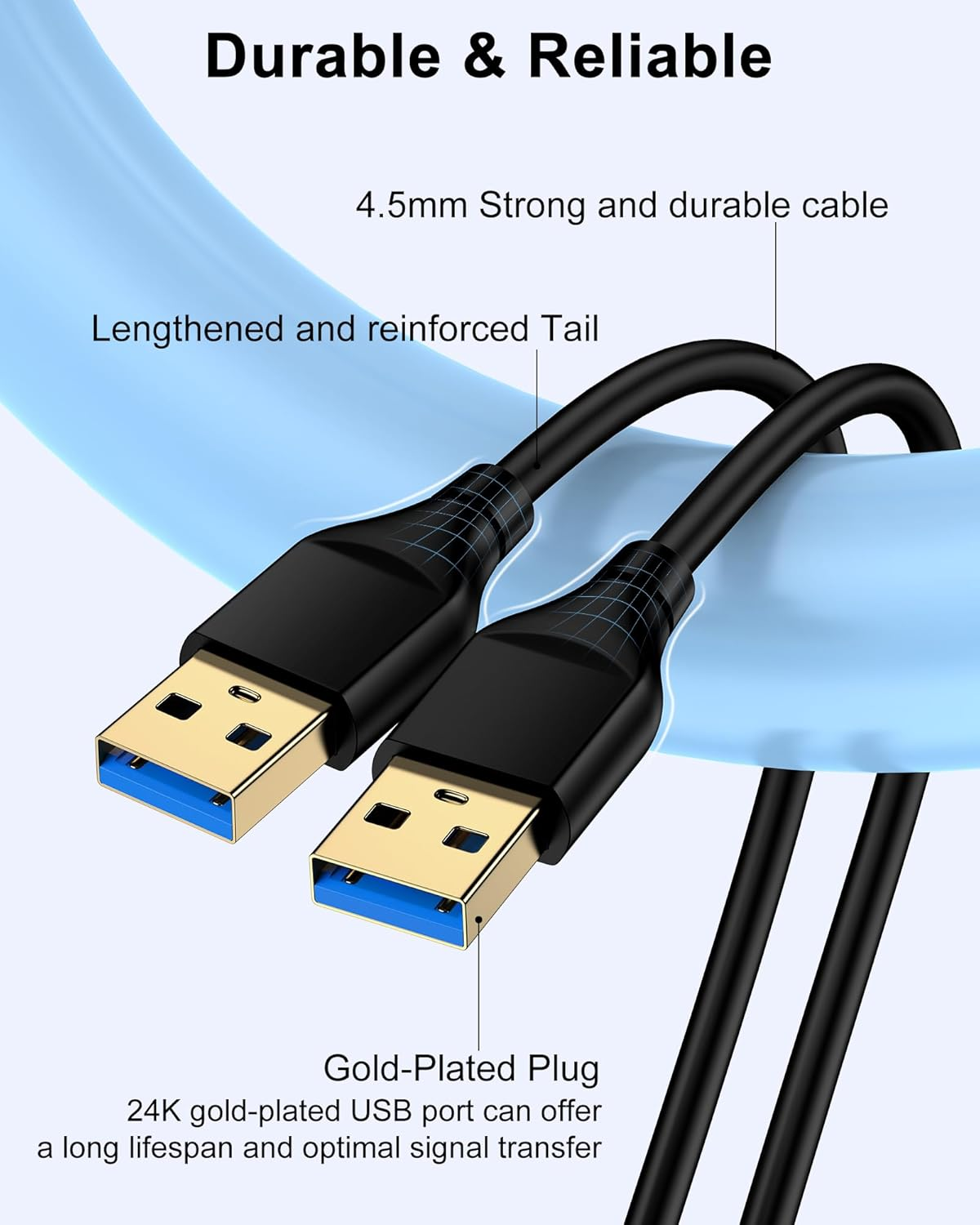USB to USB Cable 6Ft, Male to Male USB a to USB a Cable for WD Hard Drives, PC, Mac, Laptop, PS4, Xbox - USB 2.0 Type a Impresora Long Usba to Usba Cord, High-Speed Data Transfer Cable, 6 Foot image number 1