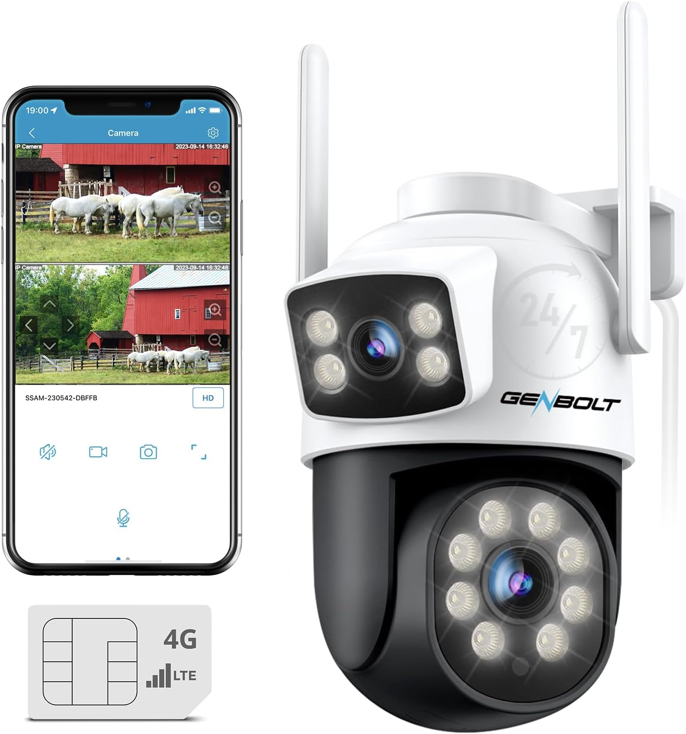 GENBOLT 3G/4G LTE Security Camera Outdoor No Wifi, Dual Lens Cellular CCTV Camera with Sim Card, Poe Surveillance Camera IP with Humanoid Tracking, Cloud Storage