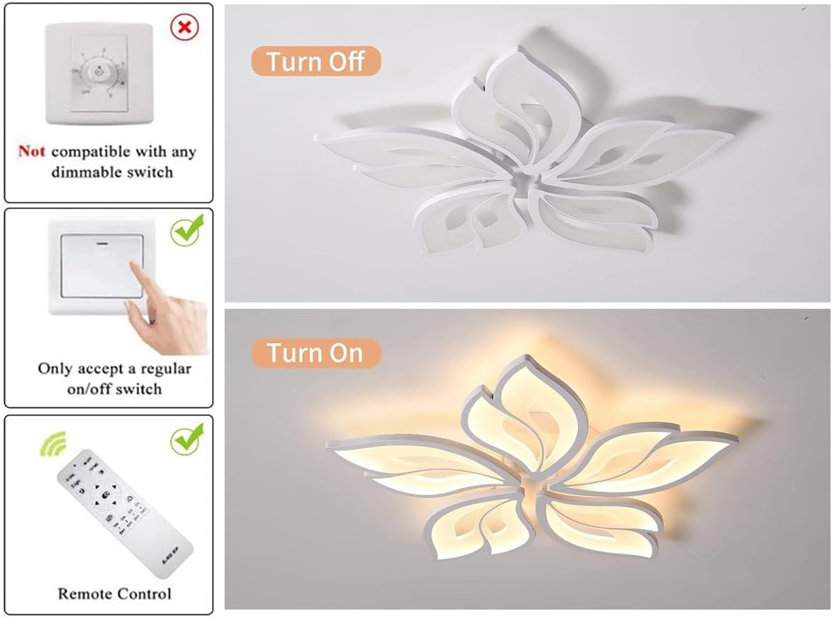 Oninio 60W Modern LED Ceiling Light, 23.6&rdquo; Chandelier Ceiling Lighting, Flush Mount Lighting Fixture White Bedroom Ceiling Lights Flower Ceiling Lamp for Living Room Dining Room Kitchen - 4 Rings/58W image number 6