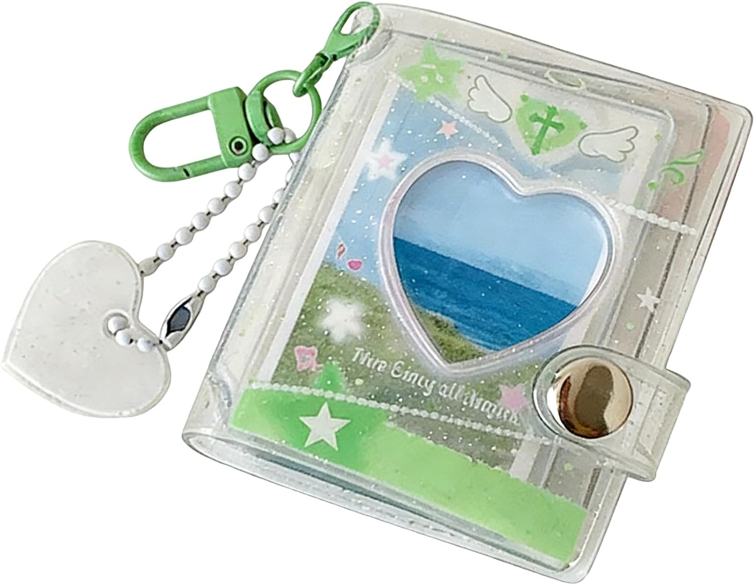 Picture Keychain - Small 12-Pockets Heart Bag Charm,2 Inch Picture Card Holder Key Chain,For Graduation Valentine Day Birthday Travel School Backpack Bags Wallet Kids Adults