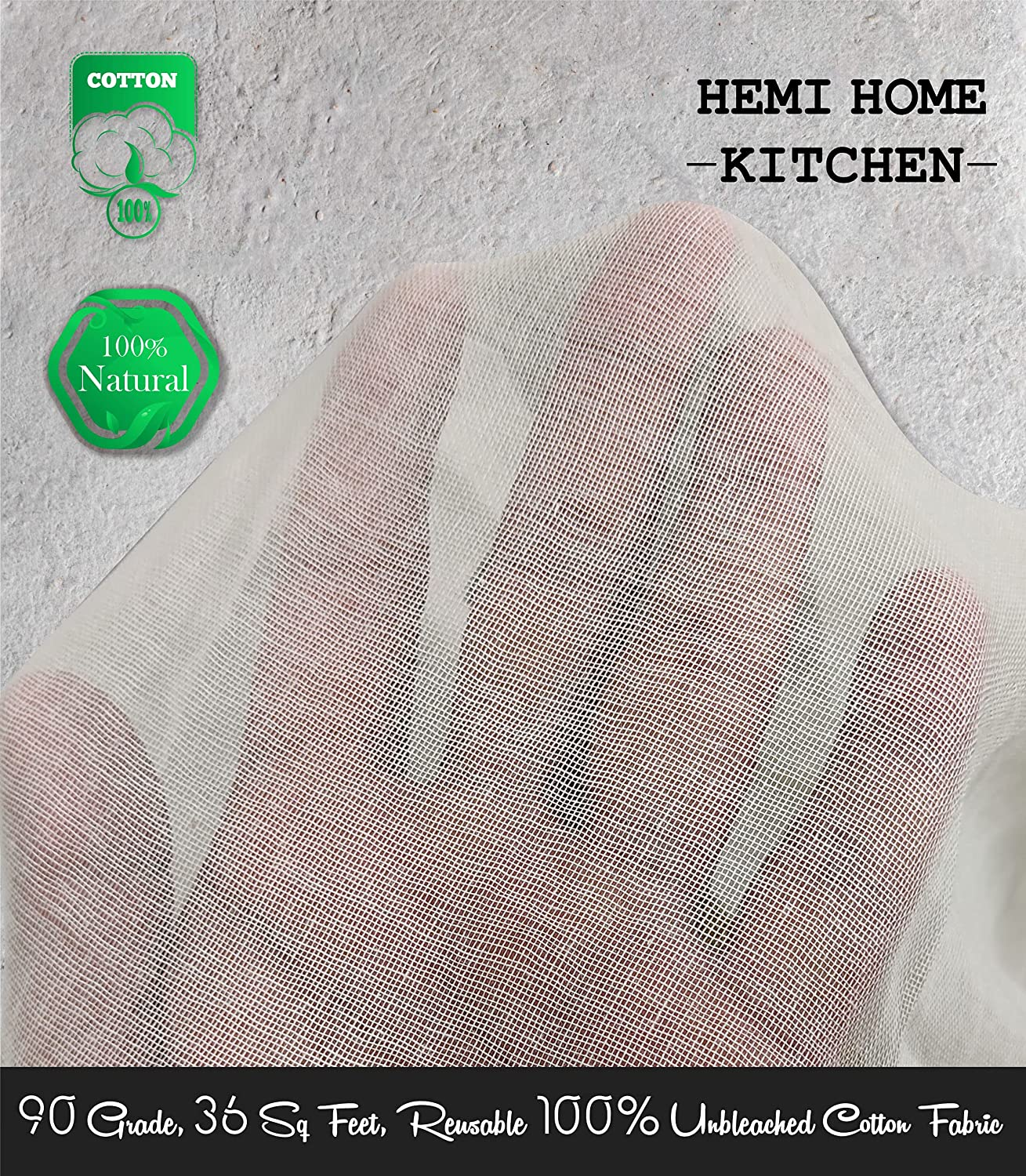 Hemi Home Cheesecloth, Muslin Cloth, Grade 90, Ultra Fine, Reusable,100% Cotton, Unbleached | Best for Cooking, Baking, Nut Milk Bag, Strainer, Filter (36 Sq Feet / 4 Yards) image number 3