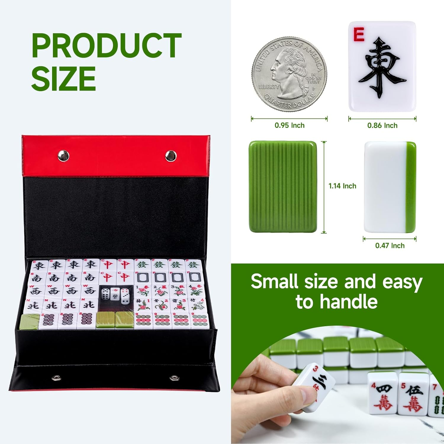 144 Small Chinese Mahjong Set + 2 Blank Melamine Tiles 1.18"(30Mm) Tile with Portable Travel Handbag Complete Mahjong Game Set image number 5