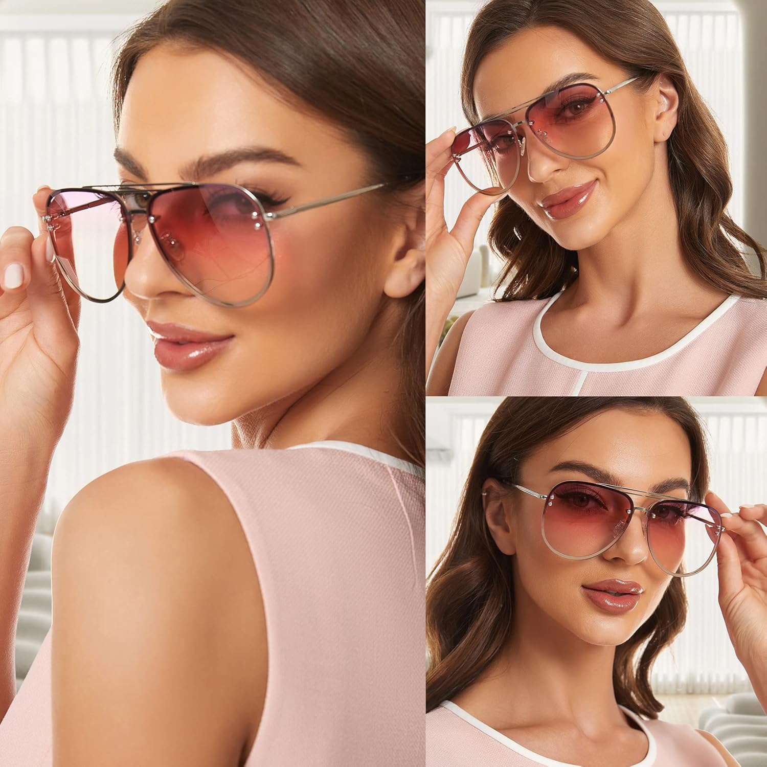 Premium Rimless Oversized Aviator Sunglasses for Women, Polarized PC Lens UV Protection Women&rsquo;S Shade VF2203 image number 1