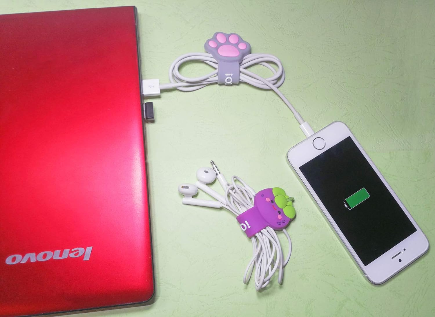 Earphone Cable Ties,Cord Winder,Strap Winder,Cord Organizer,Cable Straps, Cord Management,Cartoon Headphone Wire Ties,Wrap Winder, Fruit Shape Cable Management, USB Holder,Earphone Organizer, 5Pcs image number 4