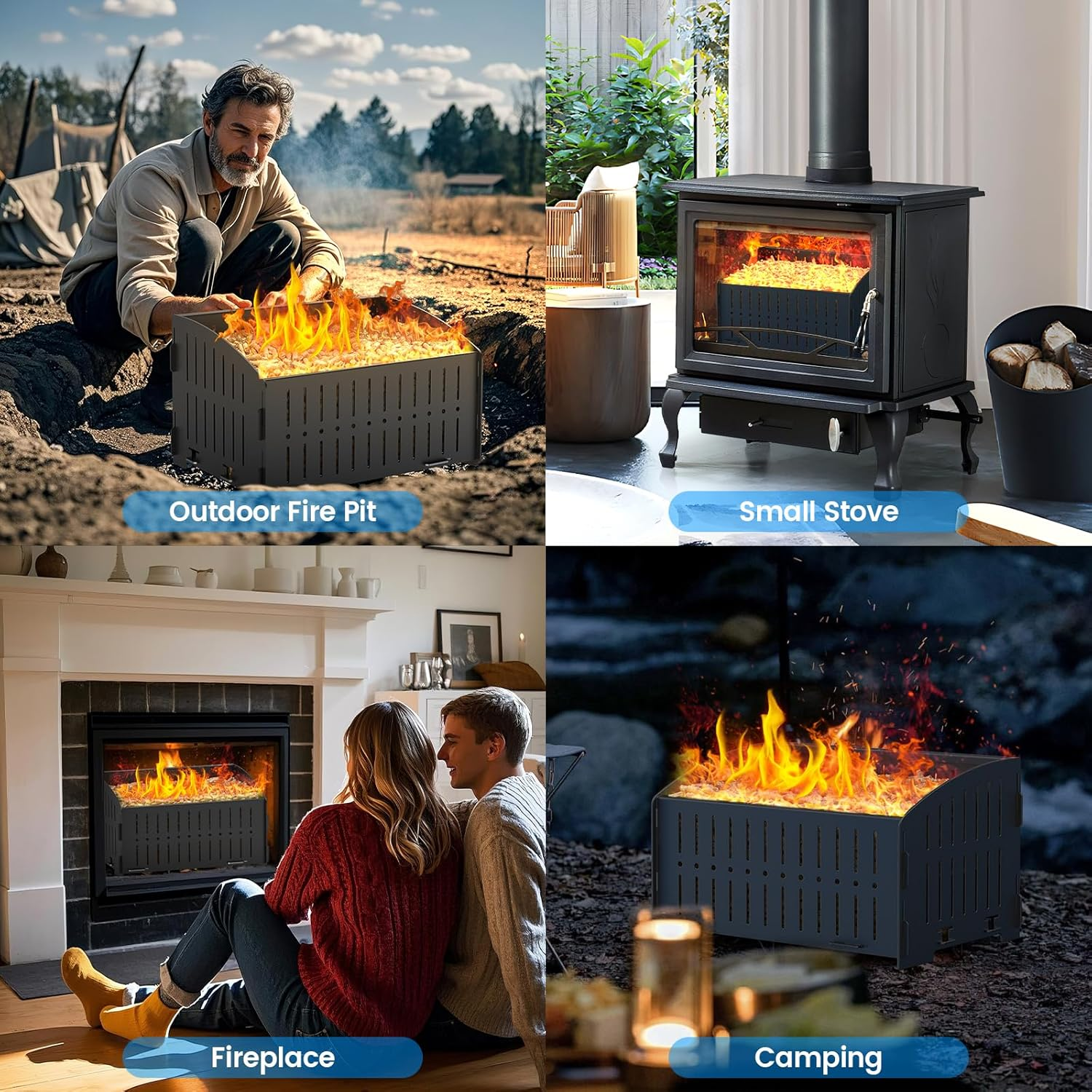 Shrivee Pellet Burning Basket, 29 &times; 20 &times; 17 Cm Portable Pellet Basket for Fireplaces and Stoves