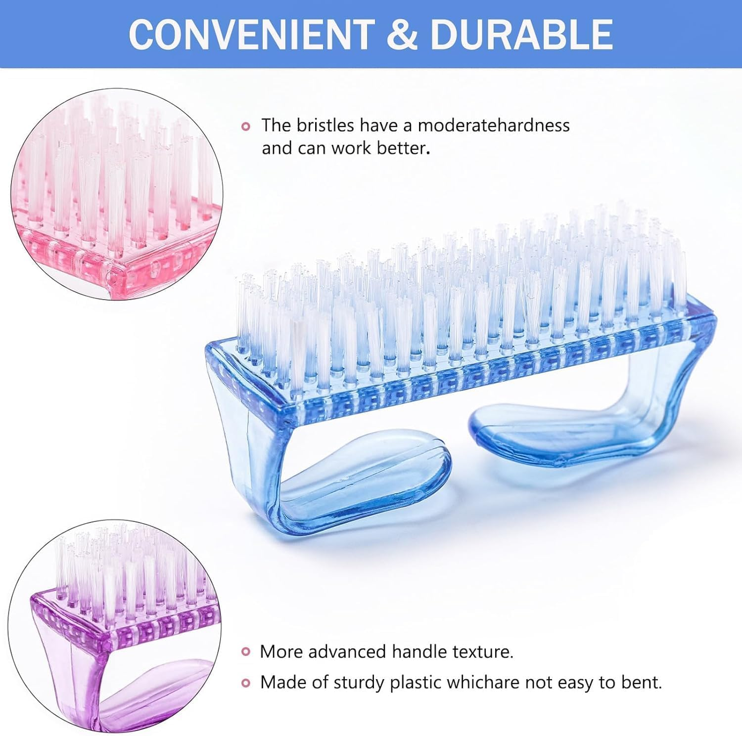 Handle Grip Nail Brush, 10 - Piece Multicolor Set of Handle - Grip Nail Cleaning Brushes: Pedicure and Manicure Scrubbing Tools for Both Men and Women