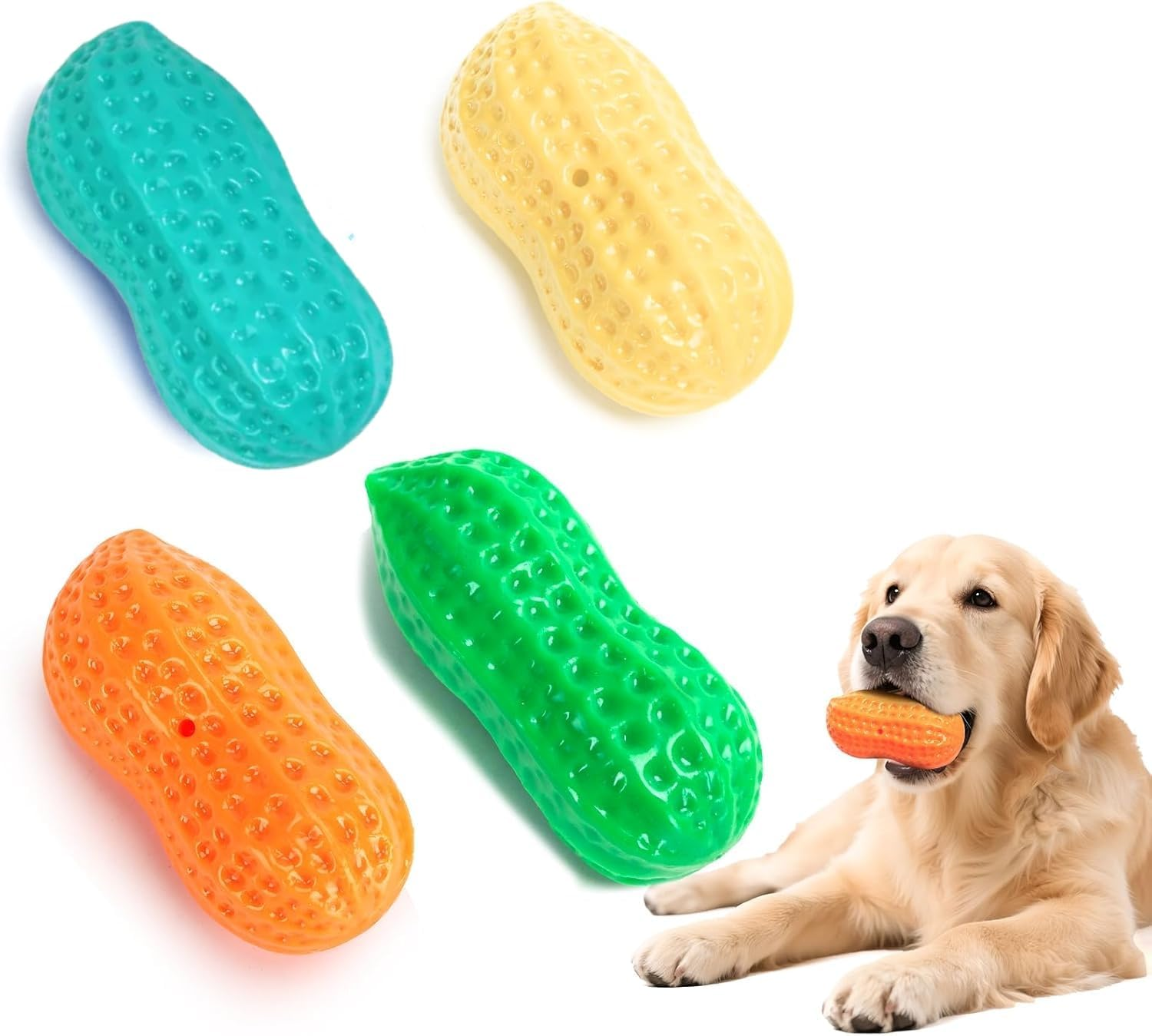Squeaky Dog Toys, 4 Pack Peanut Chew Ball for Pet Teeth Cleaning Puppy Chew Toy, Interactive Durable for Medium Large Small Breeds Puppy Teething image number 2