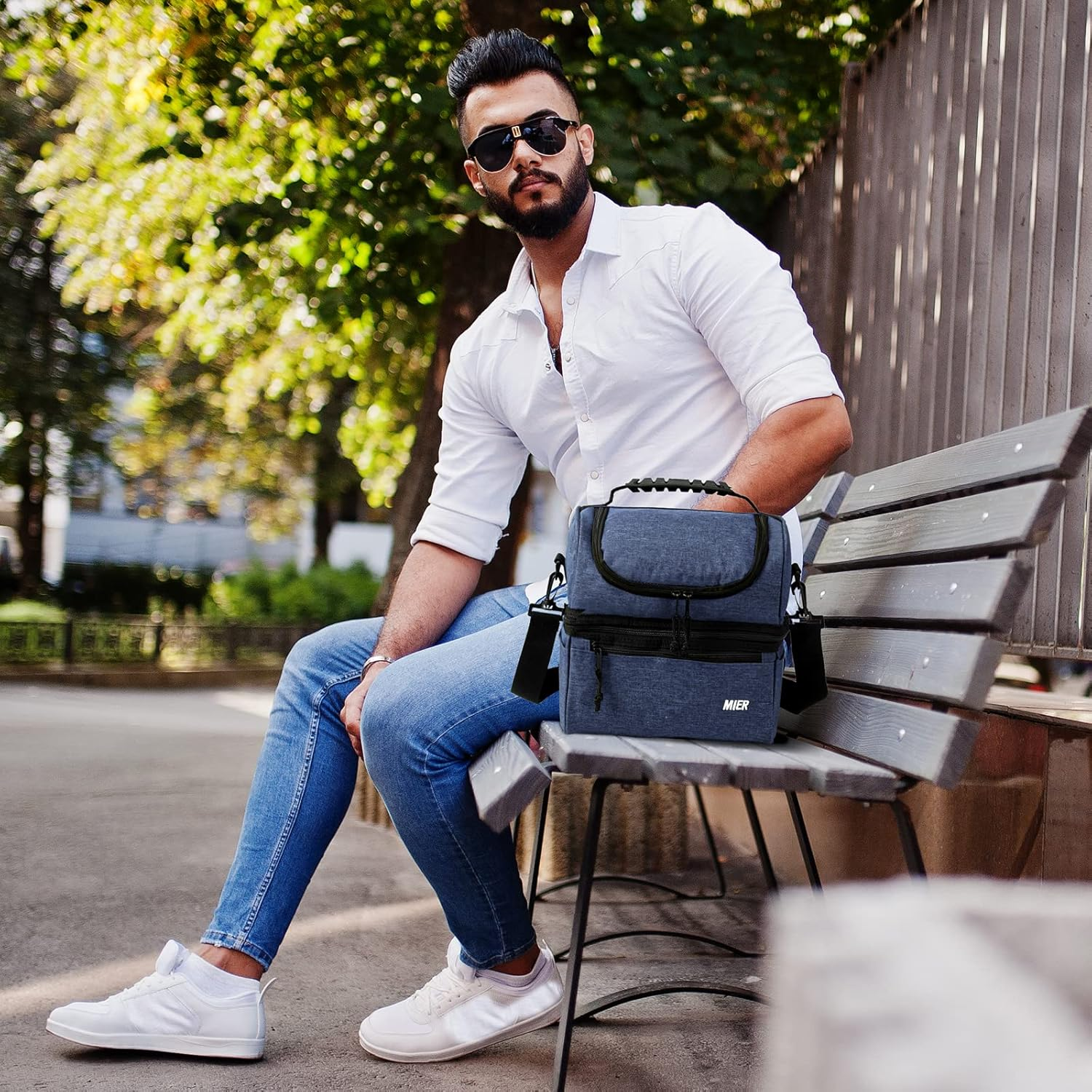 MIER Lunch Bag 2 Decks Cooler Bag Men Women Insulated Lunch Box Bag for Work Travel Picnic Daytrip, 11L, Blue image number 4