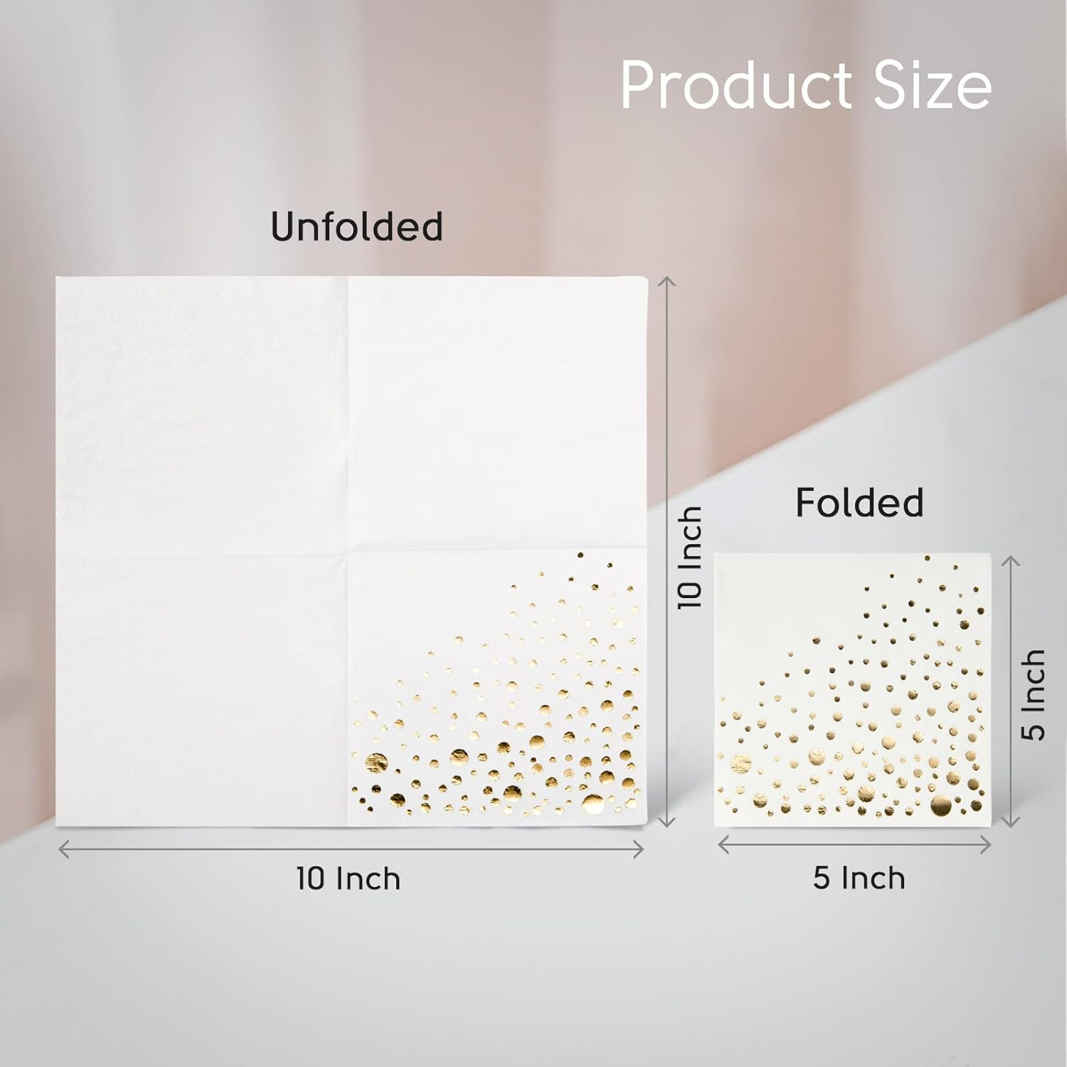 Stylish Gold Cocktail Napkins, 100 Cocktail Napkins, Paper Cocktail Napkins, 3-Ply White and Gold Napkins, 5 X 5 Inch Gold Party Napkins, Disposable Gold Napkins, Dessert Napkins