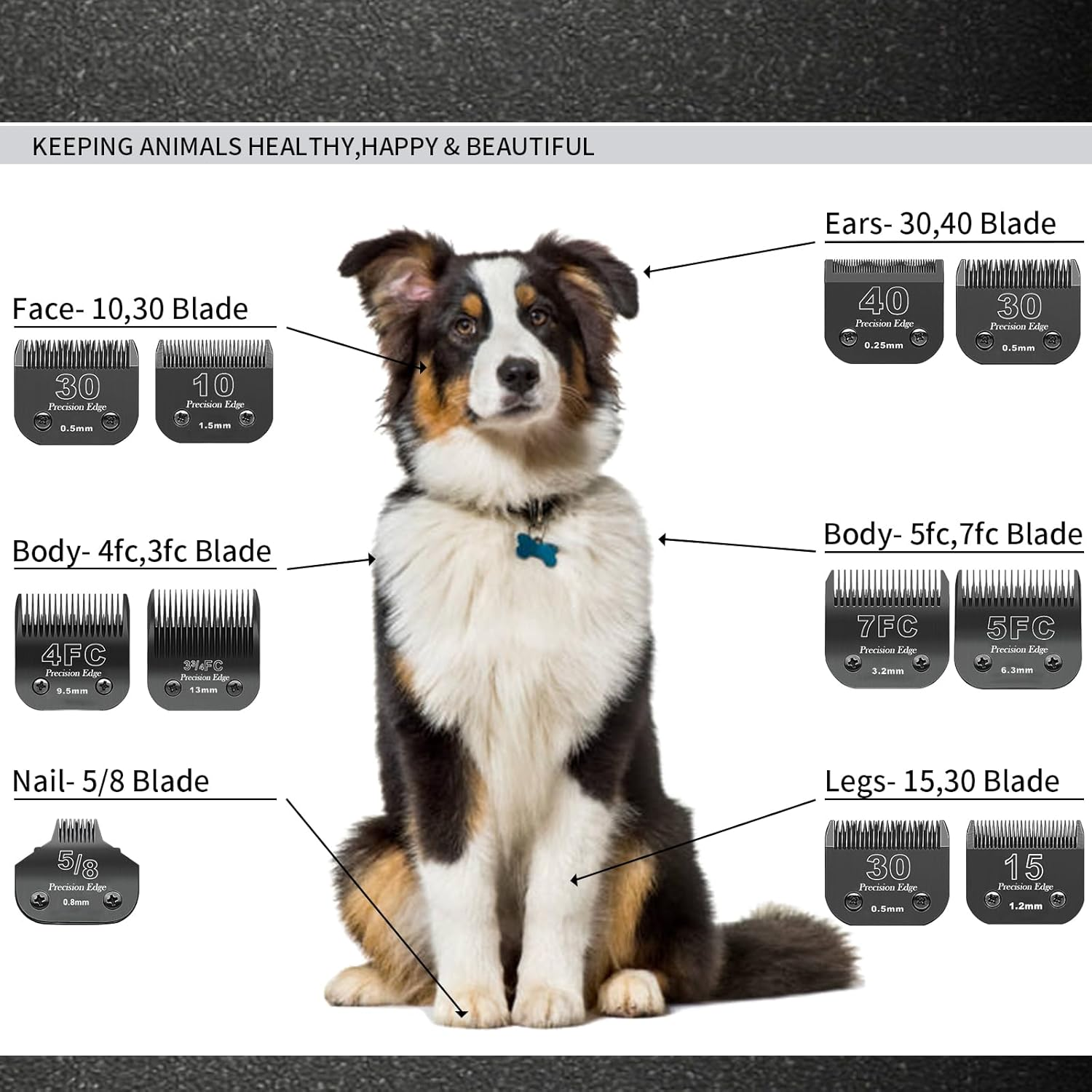 7FC+5FC+4FC Dog Grooming Replacement Blade Compatible with Heiniger/Moser Max45/Andis/Oster A5/Wahl 10 Km Series Clippers for Dogs, Cutting Length, 3 Units, Black image number 4