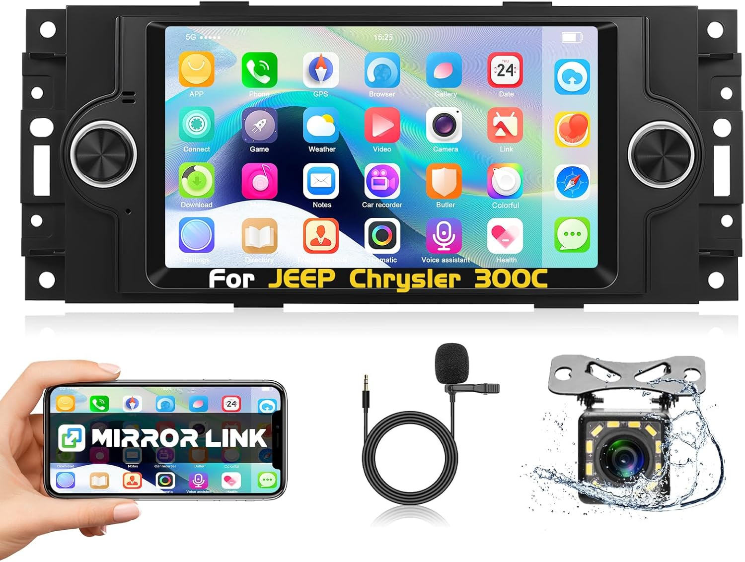 Motorsi 6.2" Car Stereo Radio for Dodge RAM 1500 Jeep Commander Patriot Compass 300C Jeep Grand Cherokee Chrysler 300 Touch Screen Audio with Carplay Android Auto BT RDS/FM Radio Wifi GPS Navigation image number 1