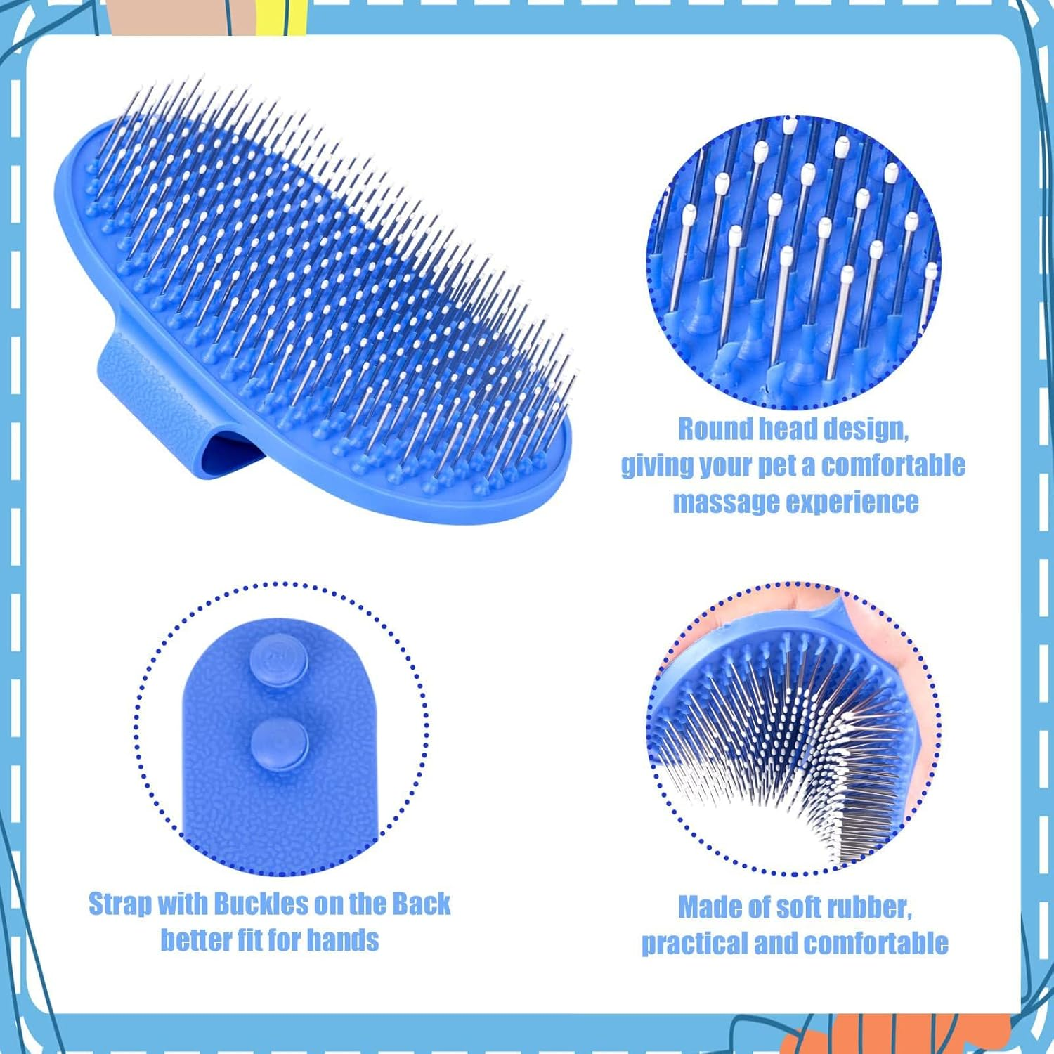 6-Piece Small Animal Grooming Set with Hair Remover, Nail Clipper, Flea Comb, Shampoo Brush for Rabbit, Hamster, Guinea Pig (Blue, One Size) image number 2