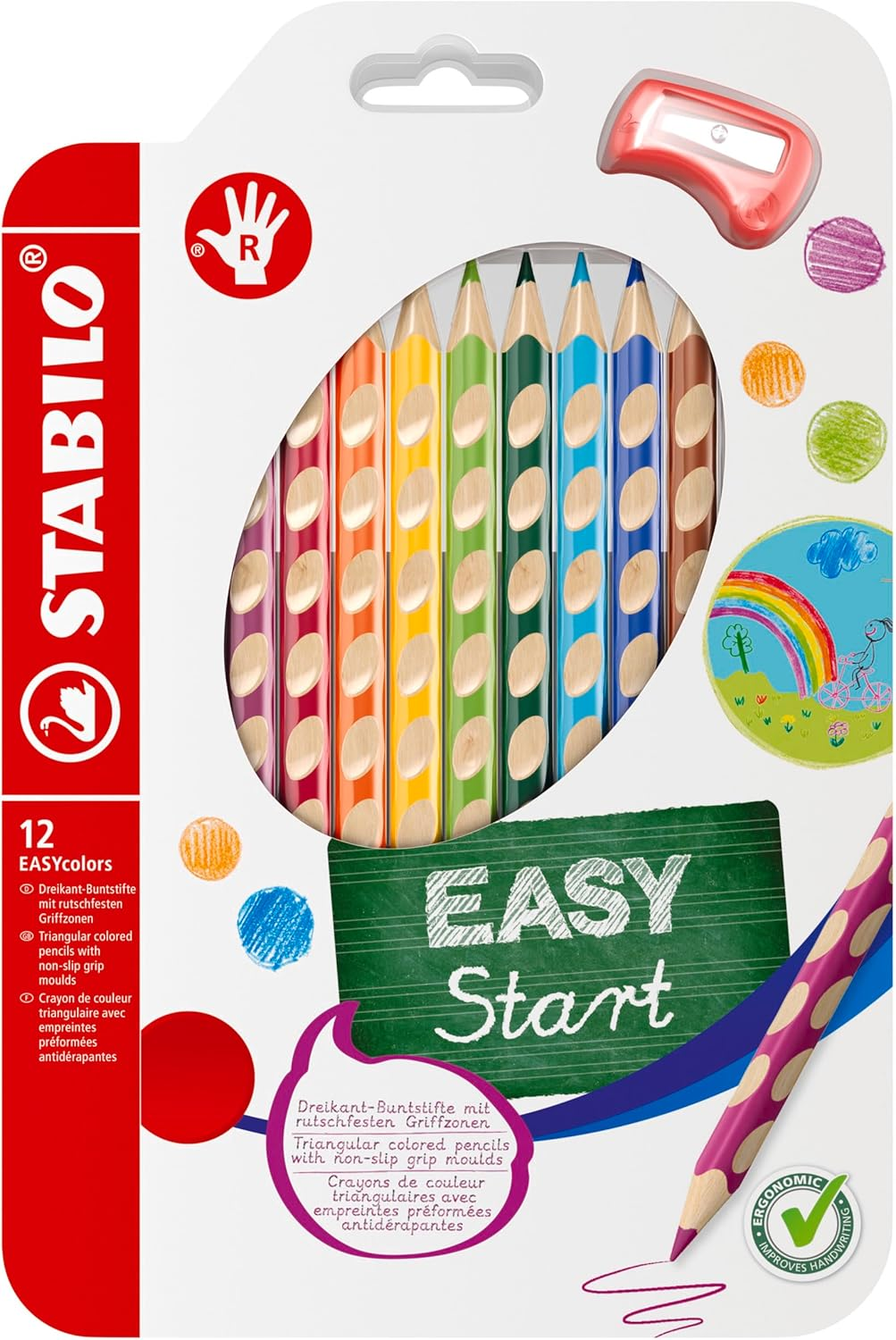 STABILO Ergonomischer Buntstift F&uuml;r Rechtsh&auml;nder - Easycolors - 12Er Pack Mit Spitzer - Mit 12 Verschiedenen Farben image number 1
