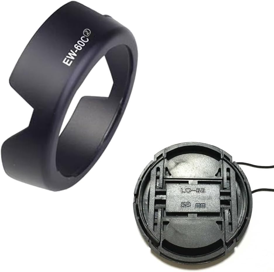 EW-60C Lens Hood & 58Mm Lens Cap Compatible for Canon T8I T7I 4000D Camera Kit EF-S 18-55Mm F/3.5-5.6 Lens (2 Pack)