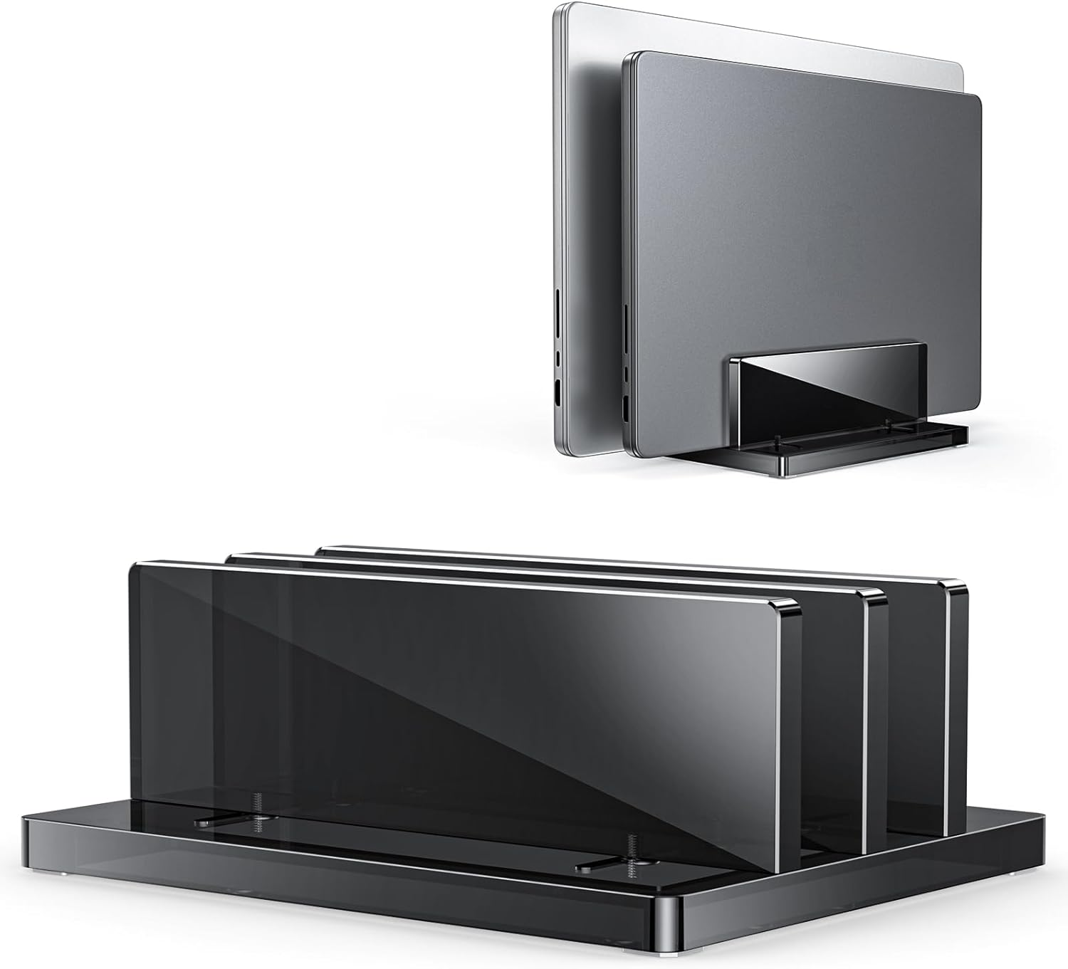 OMOTON Vertical Laptop Stand for Desk, Acrylic Dual Laptop Holder Desktop Clear Adjustable Dock for Macbook Pro Air, HP, All Gaming Laptops up to 17&rdquo;, Black image number 3