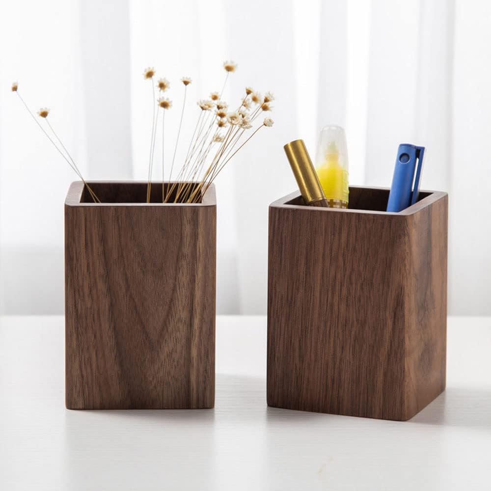 Kaizuca Wooden Pen Holder, Square Pen Holder, Desk Organiser, Black Walnut Wood, Handmade, for Stationery, Make up Brushes, Desks, Offices (Brown) image number 2