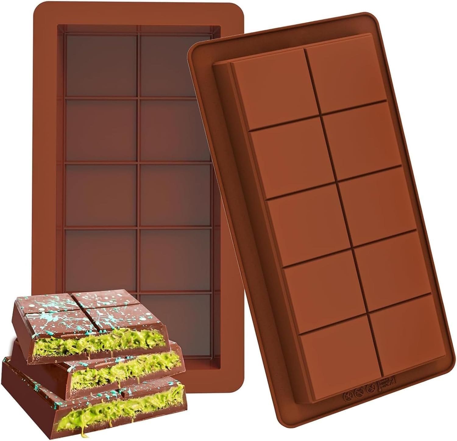 Chocolate Moulds 3Pcs Deep Chocolate Bar Moulds 1 Inch Deep Large and Thick Silicone Chocolate Bar Moulds for Stuffed Bar, Big Chocolate Candy Bar Moulds for Filling Knafeh Pistachio (Largex3) image number 1