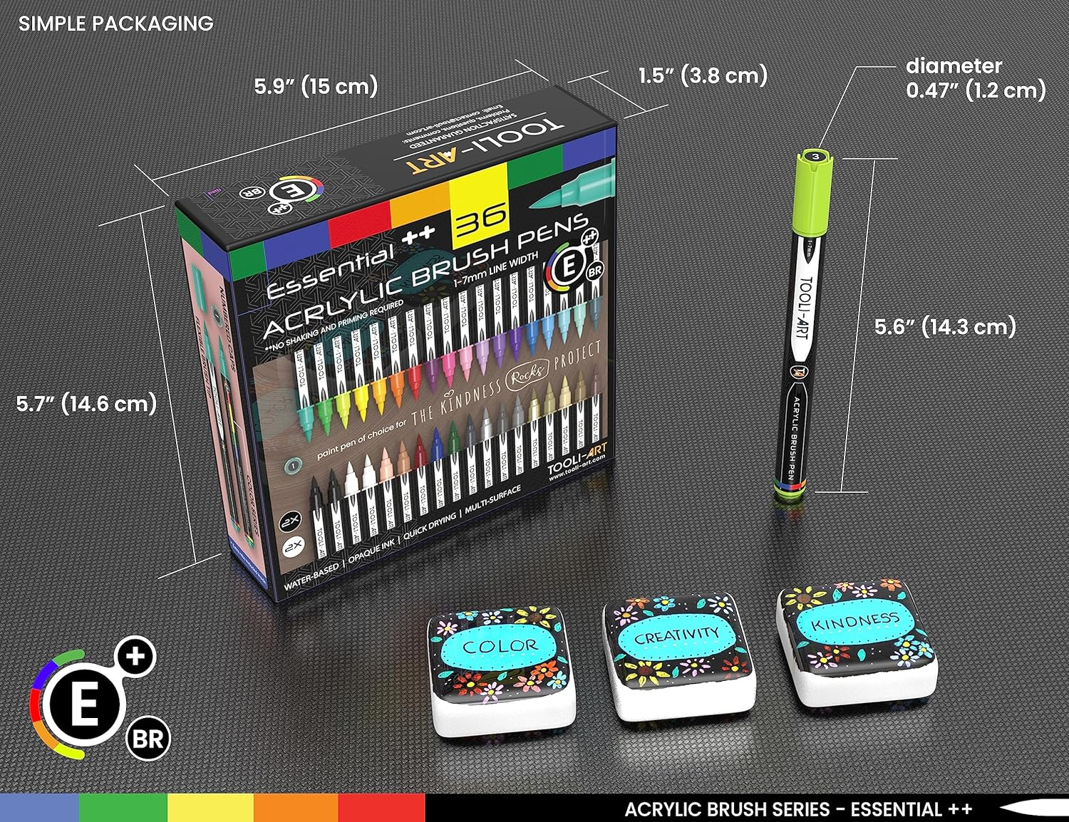 36 Flexible Brush Tip Acrylic Paint Pens Markers Set 1-7Mm Line for Rock Painting, Brush Lettering, Scrapbooking, Glass, Mugs, Wood, Metal, Canvas, Fabric, Plastic. Non Toxic Waterbased Quick Drying image number 2