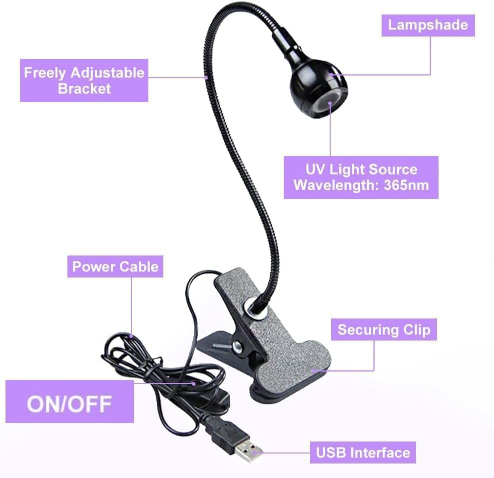 CIVPOWER USB 3W LED UV Ultraviolet Phone Glue Curing Lamp,Uv Led Nail Lamp for Gel Nails,Portable Clamp Flexible Desk Lamps for Mobile Repair,Plug and Play Black (1)
