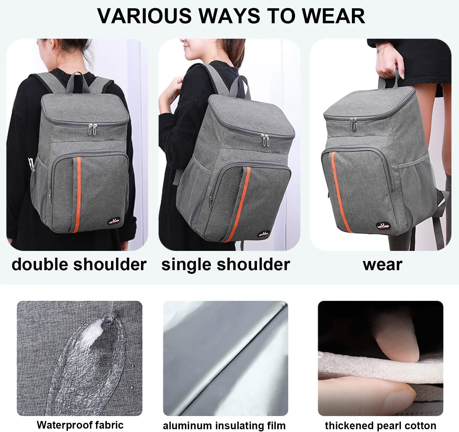 GIOD Picnic Backpack, Comfortable Insulated Cooler Backpack, Keep Cool, Waterproof and Leakproof Large Capacity Cooler Bag, Outdoor Travel Backpack (Grey)