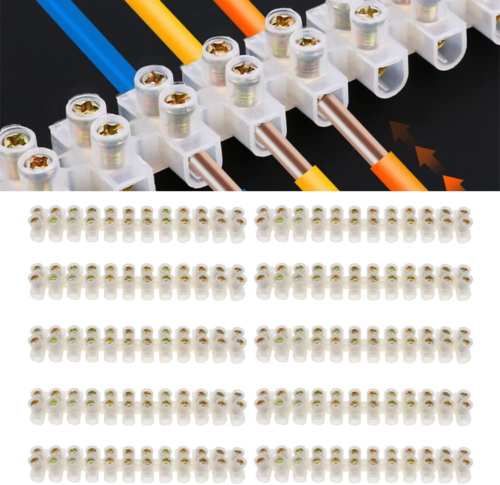 10 Pcs 12 Position Dual Row Terminal Strip, Electrical Barrier Wire Connector Block, Screw Terminal Barrier Block,Euro-Style Terminal Block Barrier Strip, Nylon Terminal Barrier Block (20A) image number 2