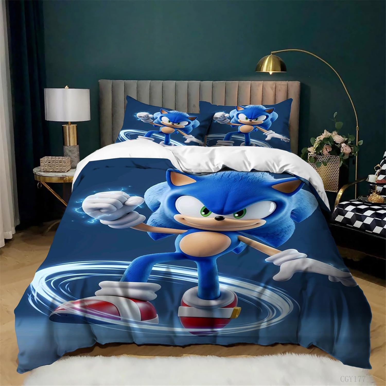 3 Pieces Movie Sonic Bedding Set Ultra Soft Duvet Cover Set Single Size Lightweight Quilt Cover with 2 Pillow Sham