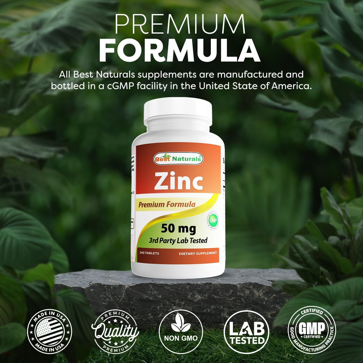 Best Naturals Zinc Supplement as Zinc Gluconate 50Mg 240 Tablets - Immune Support