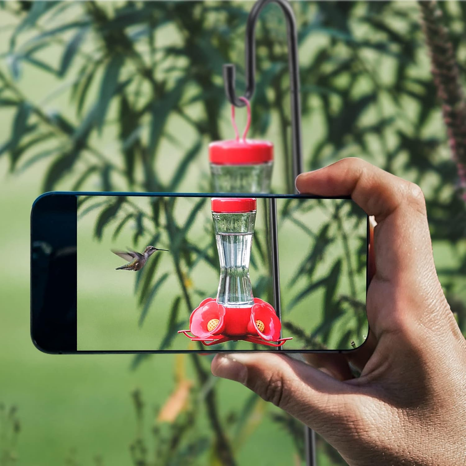 Bird Feeder Pole, 62 Inch & 5/8 Inch Diameter Stainless Steel Heavy Duty Shepherds Hooks for Outdoor to Hang Outdoor Lights with 5 Prongs Base, Rustproof for Garden Decor or Wedding Decors(Black) image number 6