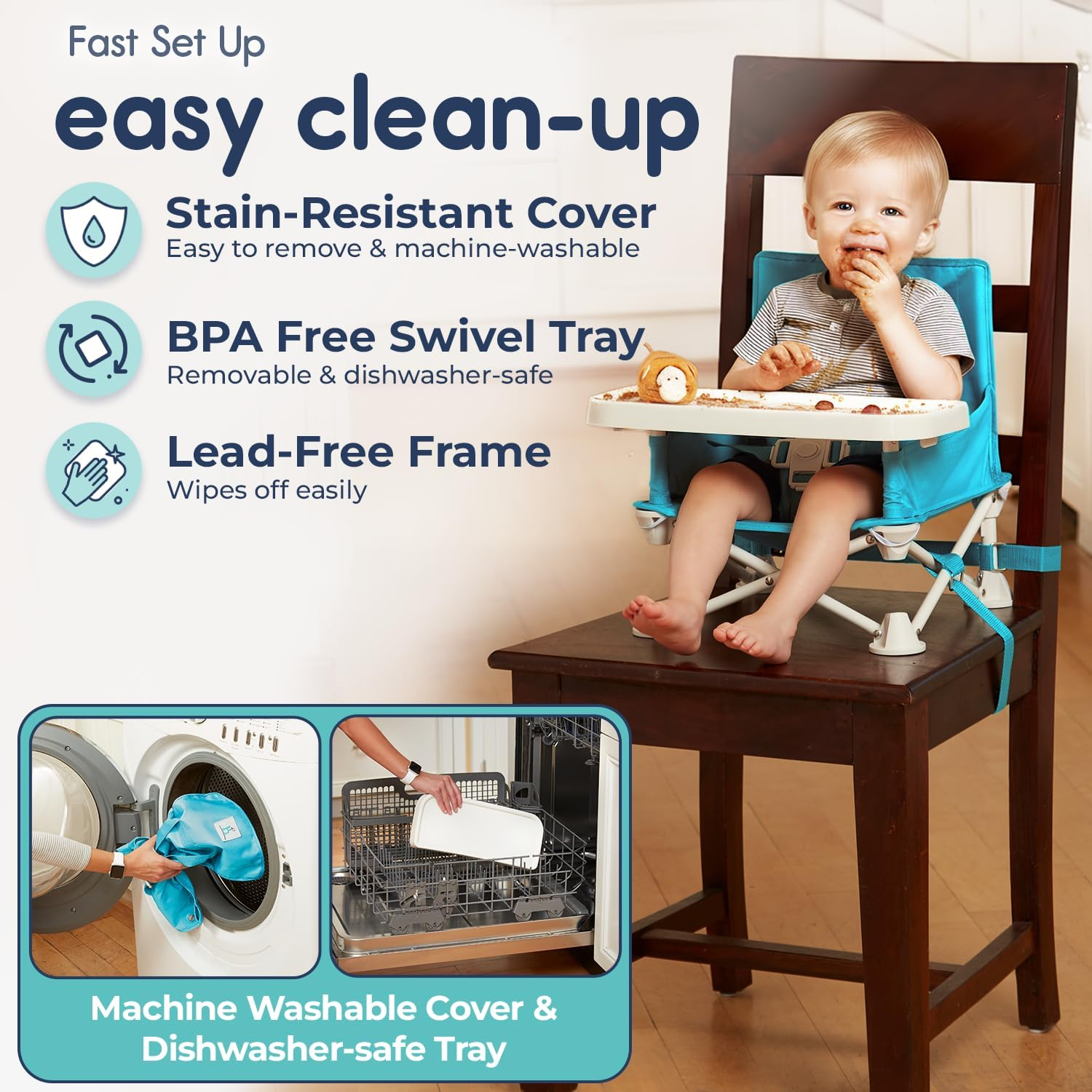 Hiccapop Omniboost Travel Booster Seat with Tray for Baby | Folding Portable Baby Booster Seat for Dining Table, Camping, Beach, Grandma&rsquo;S | Tip-Free Design Straps to Kitchen Chairs - Booster Chair image number 2